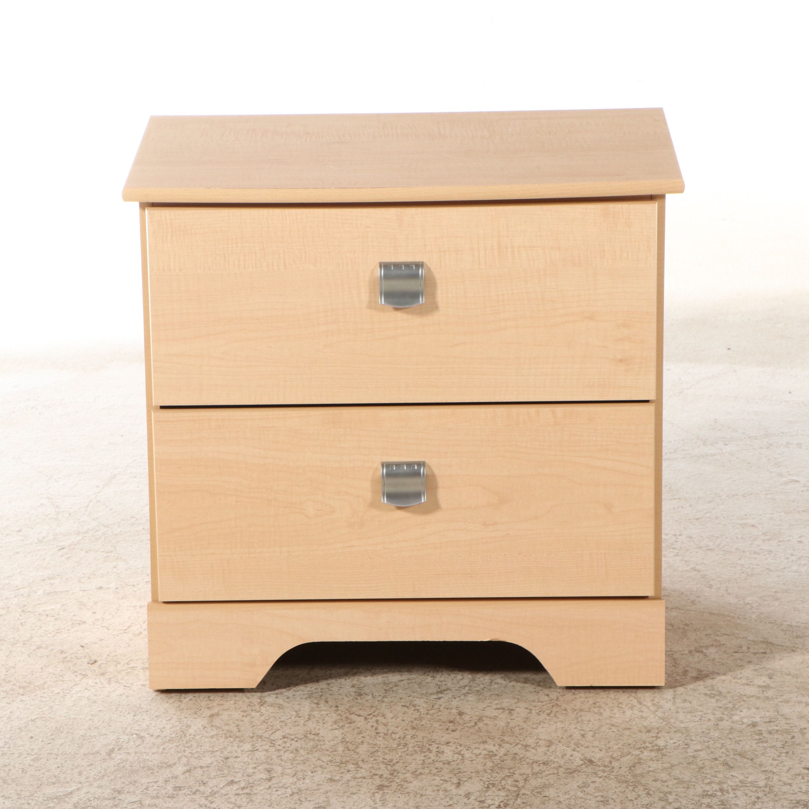 Contemporary Blonde Wood Queen Size Bed Frame and Nightstand