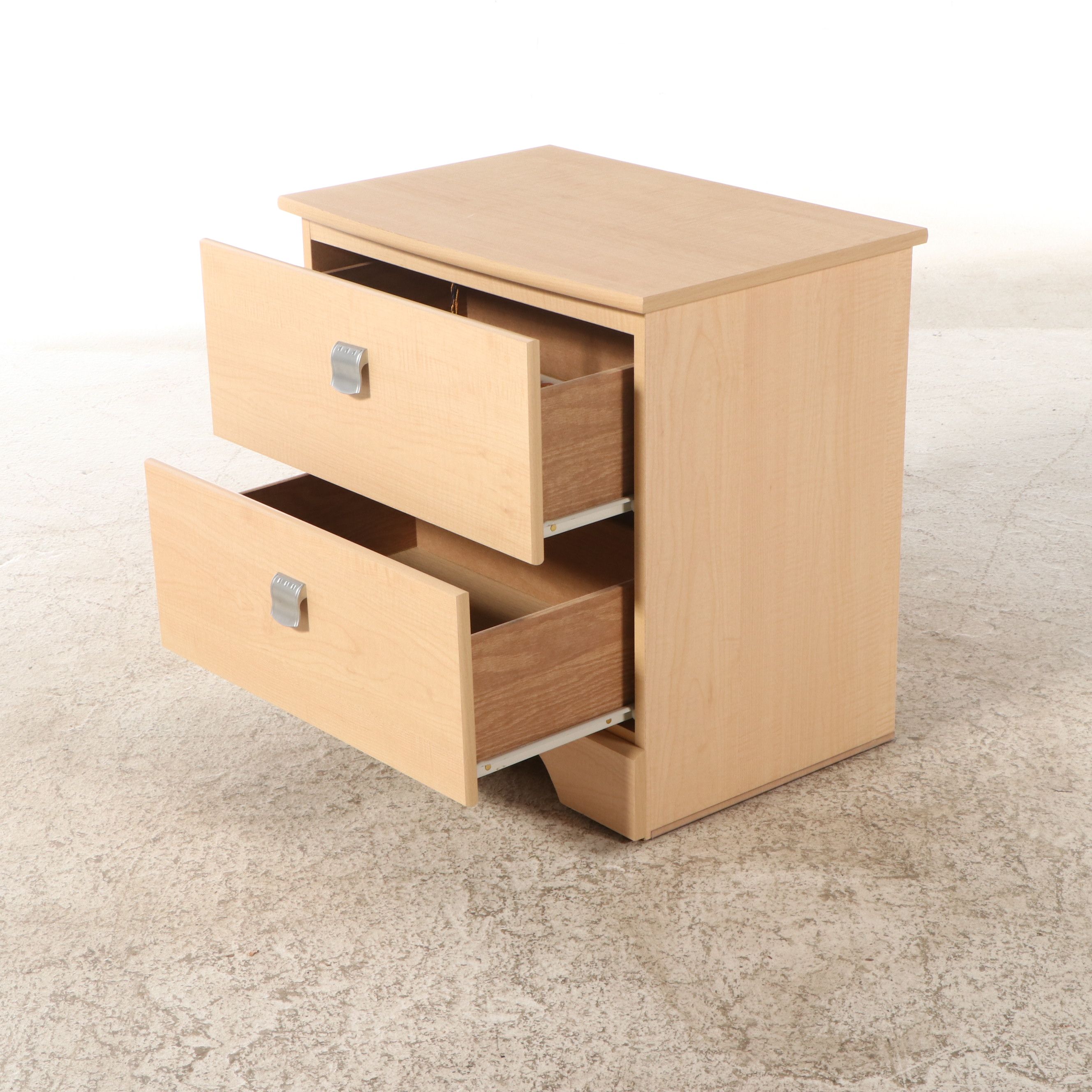 Contemporary Blonde Wood Queen Size Bed Frame and Nightstand