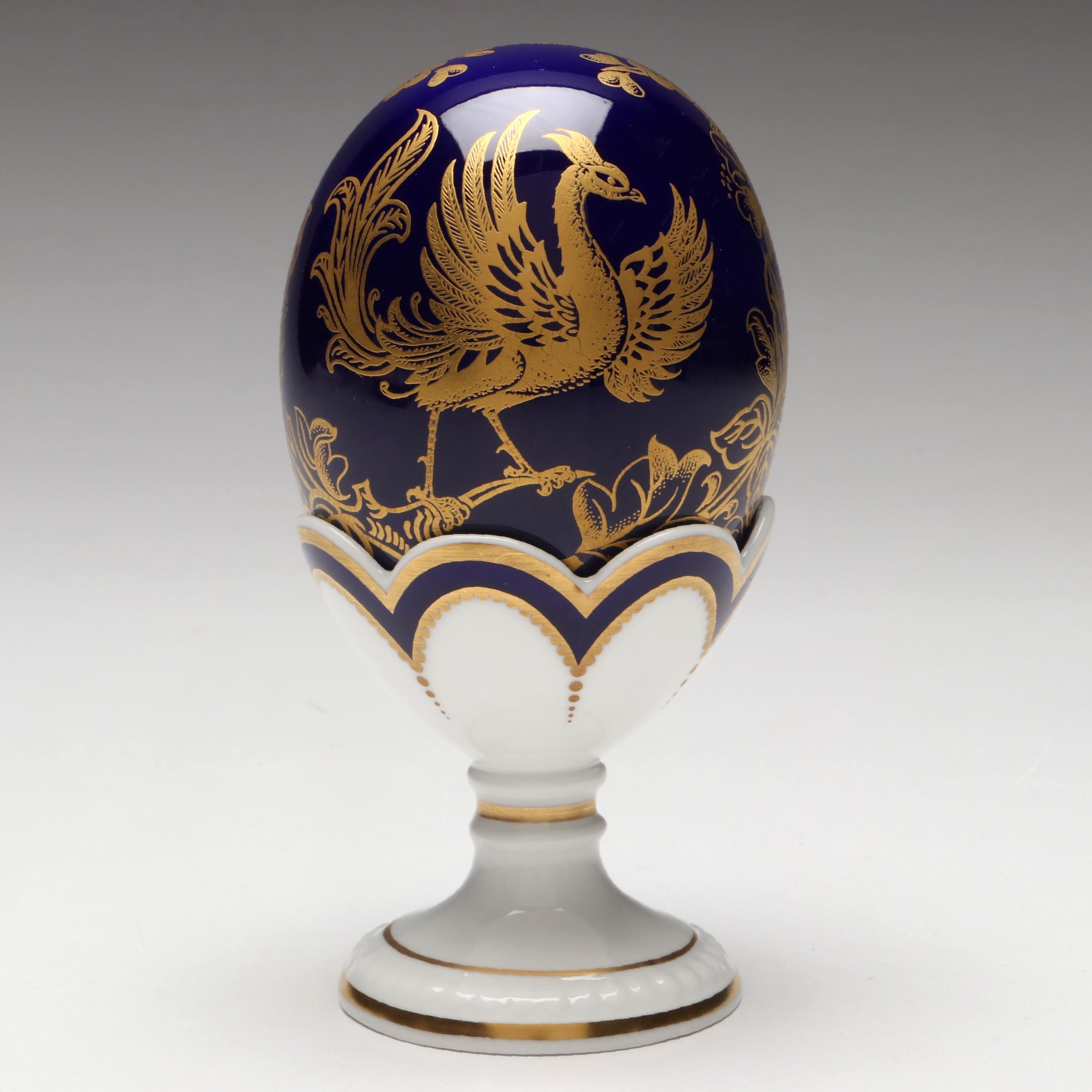 Royal Crown Derby English Bone China Gilt Cobalt Egg with Stand