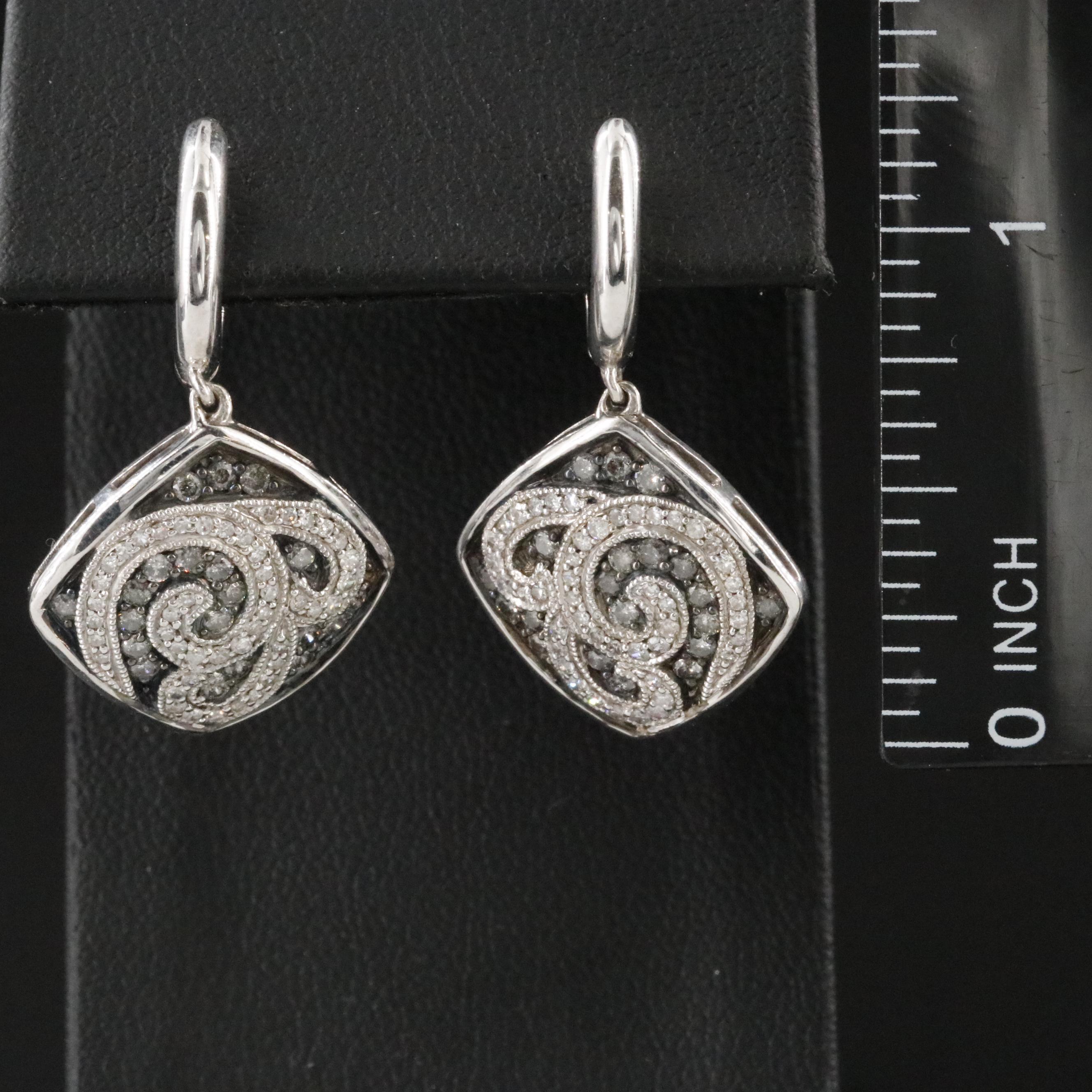 Sterling Scrollwork Diamond Earrings