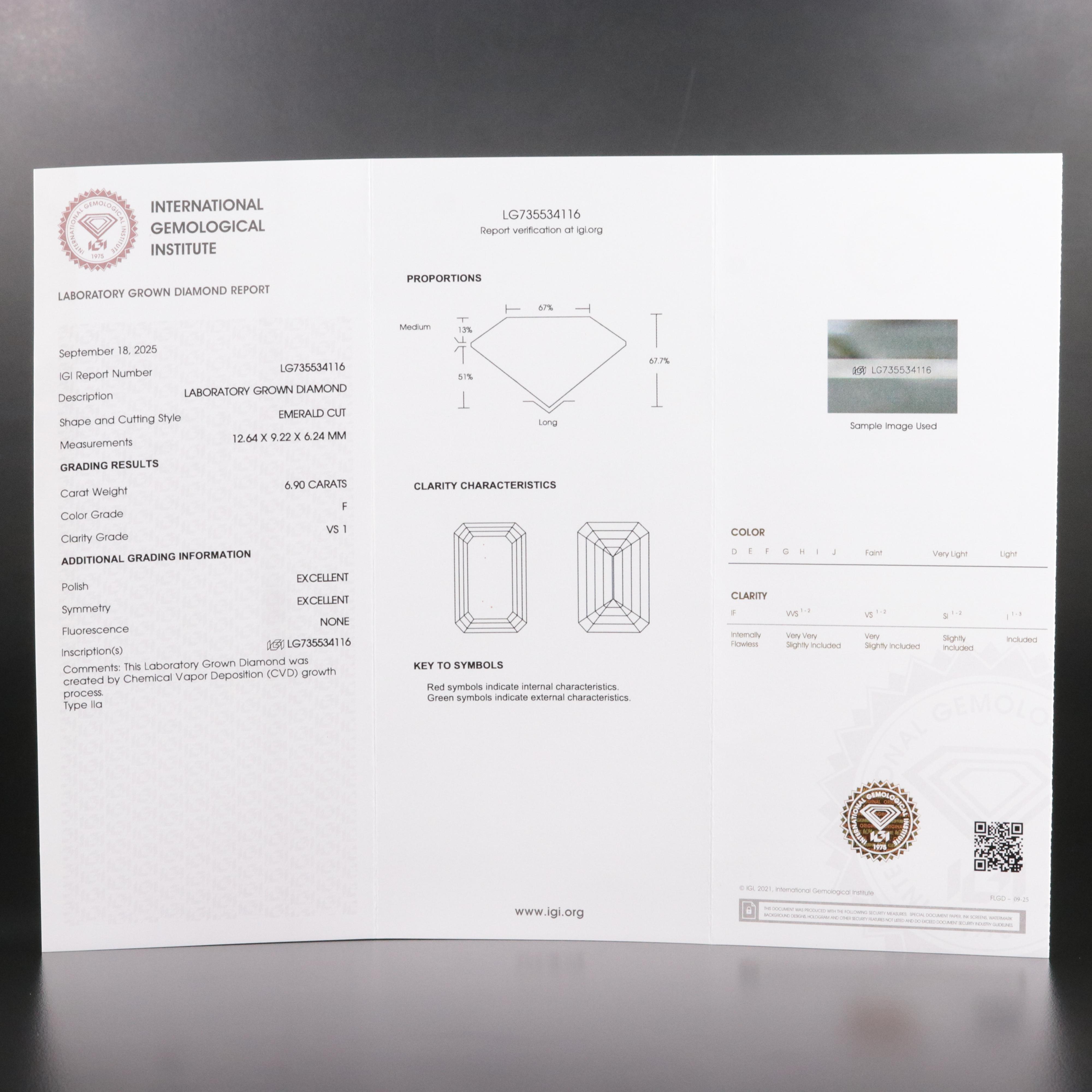 Loose 6.90 CT Lab Grown Diamond with IGI Report