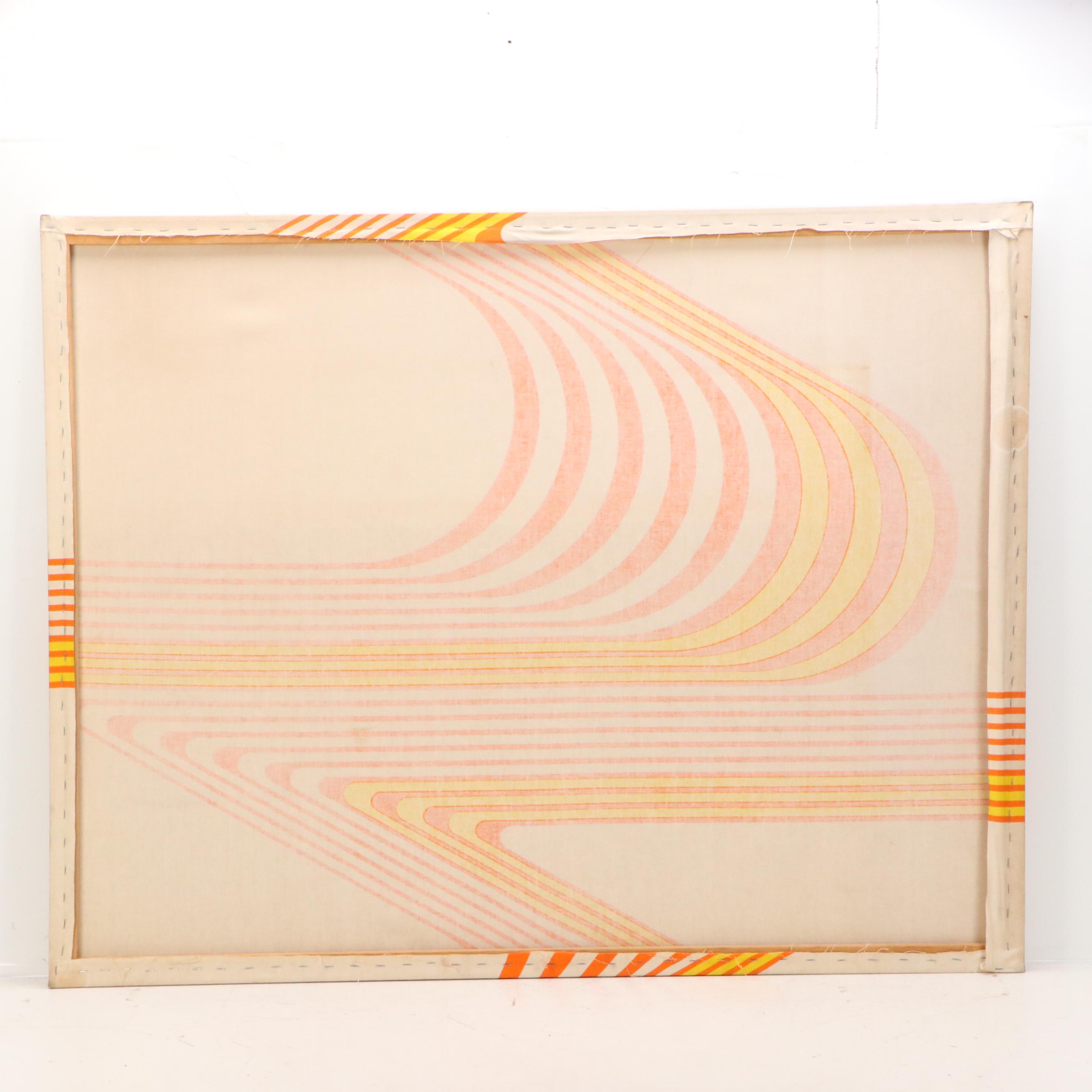 Retro Style Op Art Stretched Textile Panel with Stripes, Late 20th Century