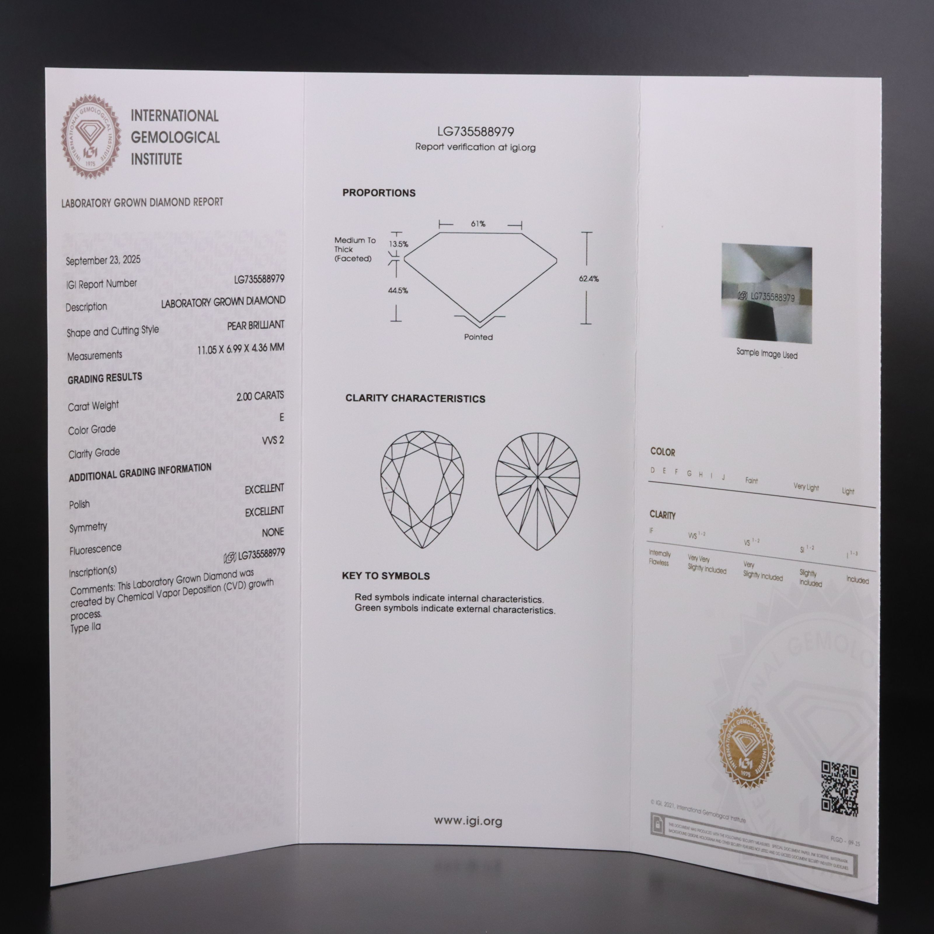 Loose 2.00 CT Lab Grown Diamond with IGI Report