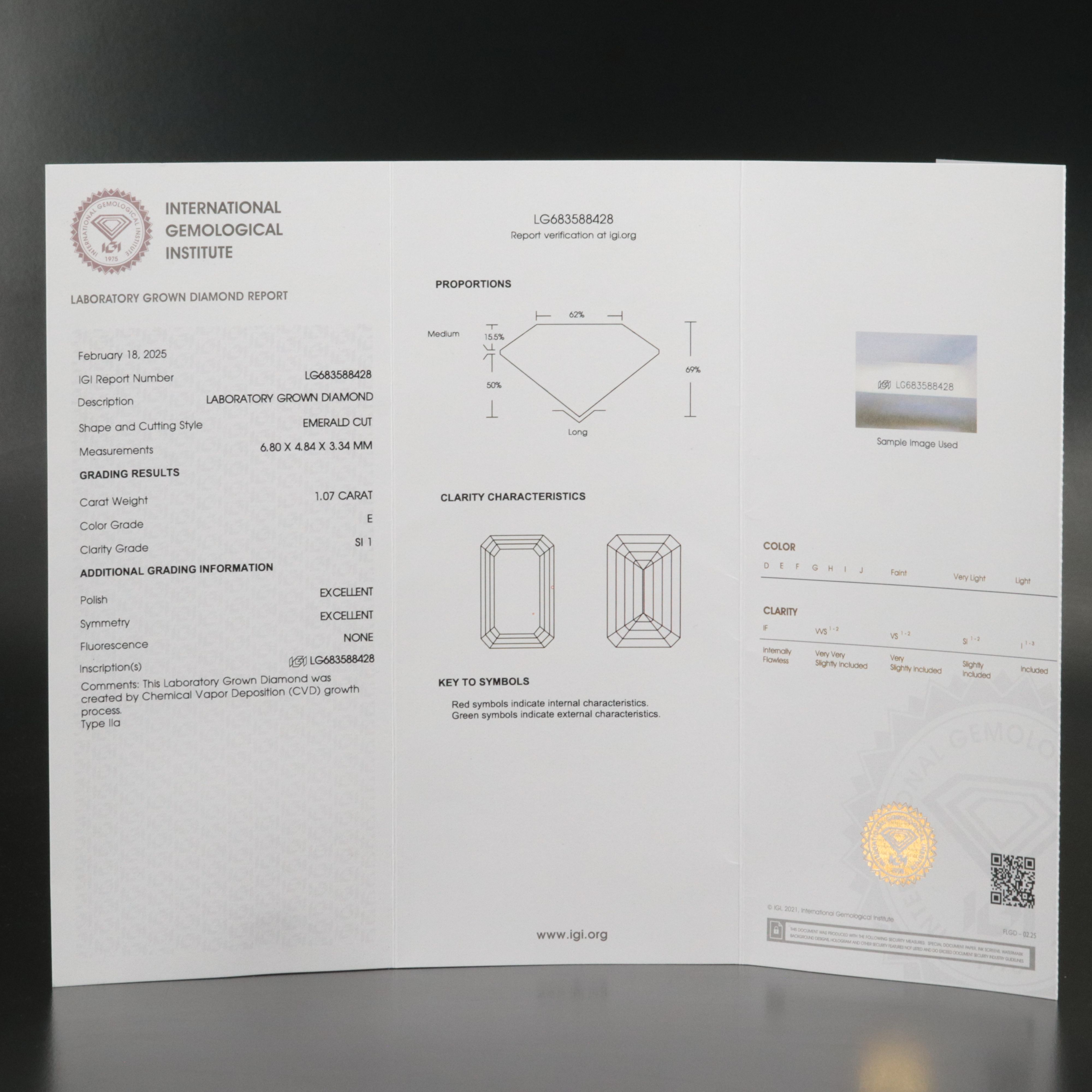 Loose 1.07 CT Lab Grown Diamond with IGI Report