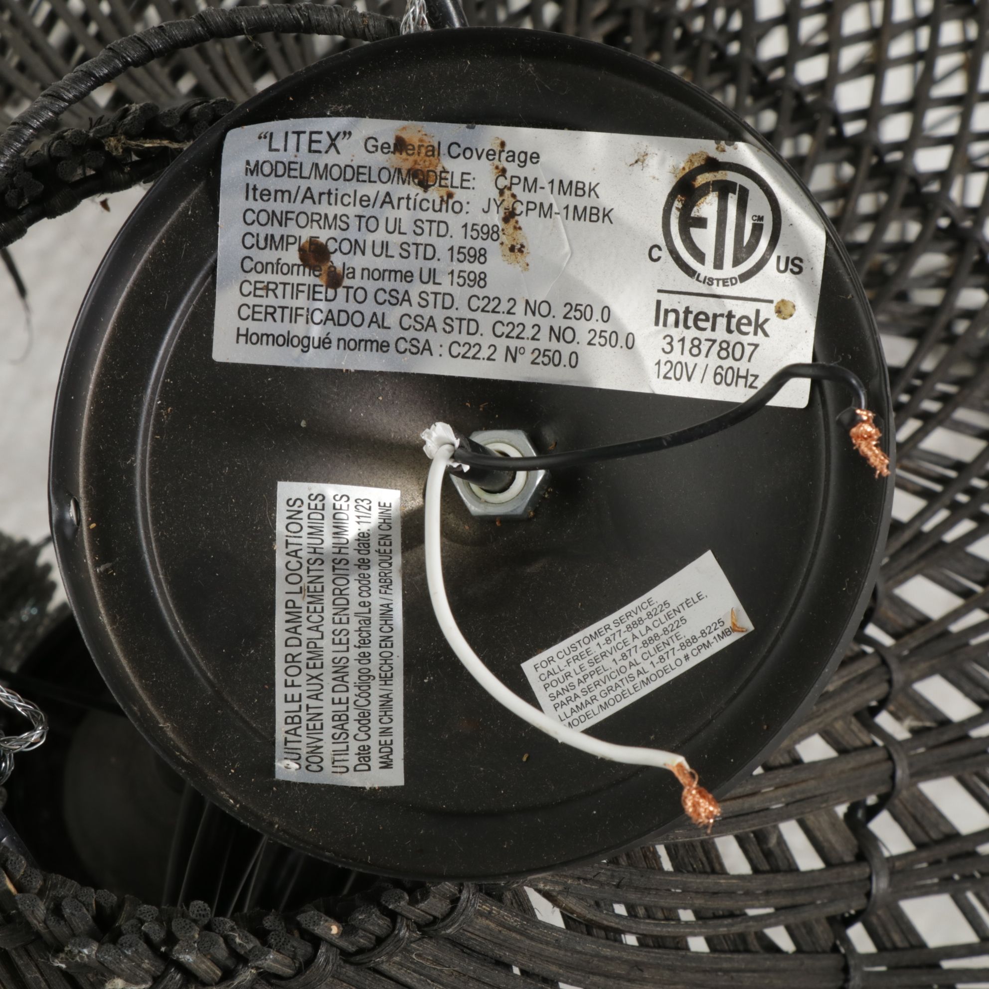 Litex Rattan Black Woven Pendant Light Fixture