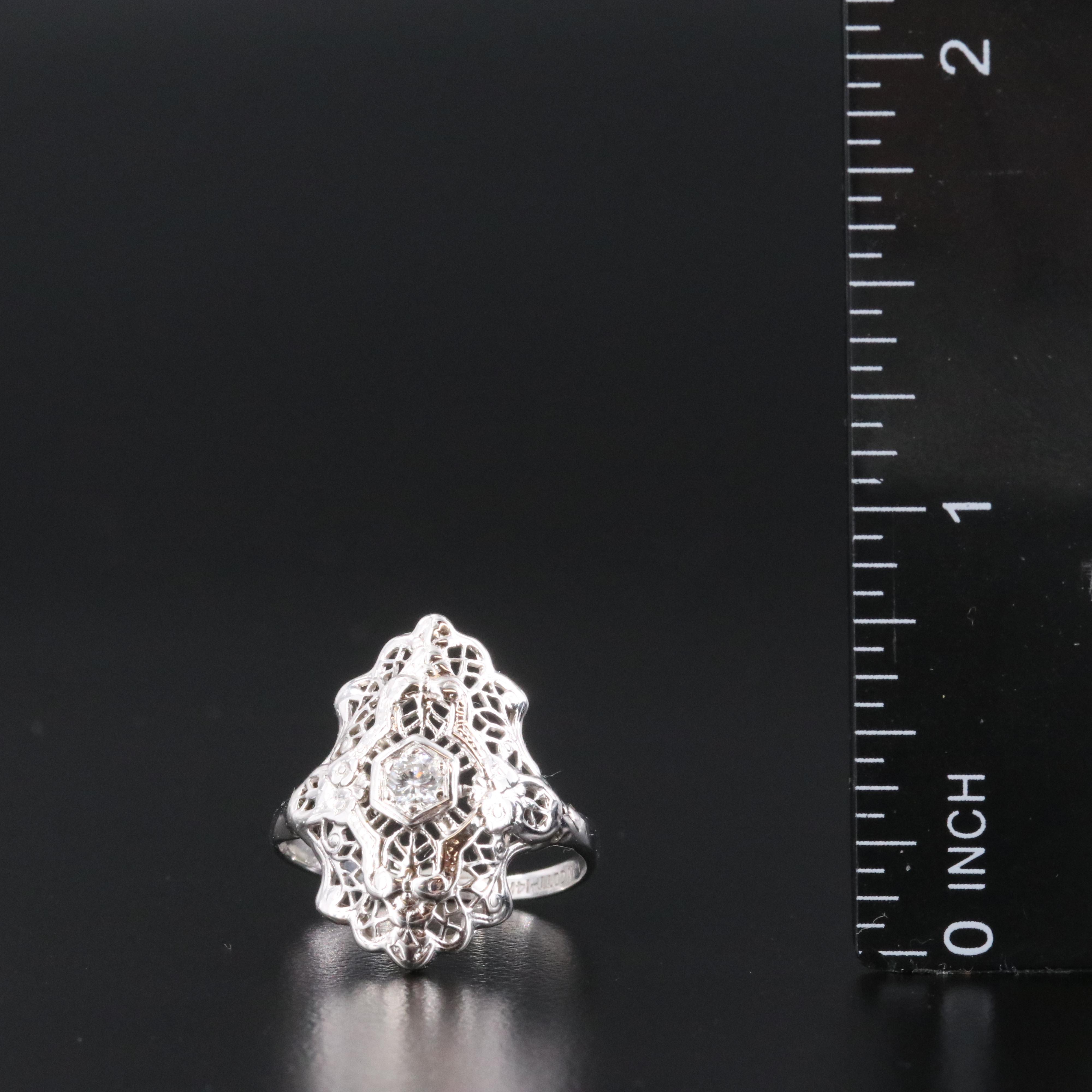 14K 0.10 CT Diamond Filigree Ring