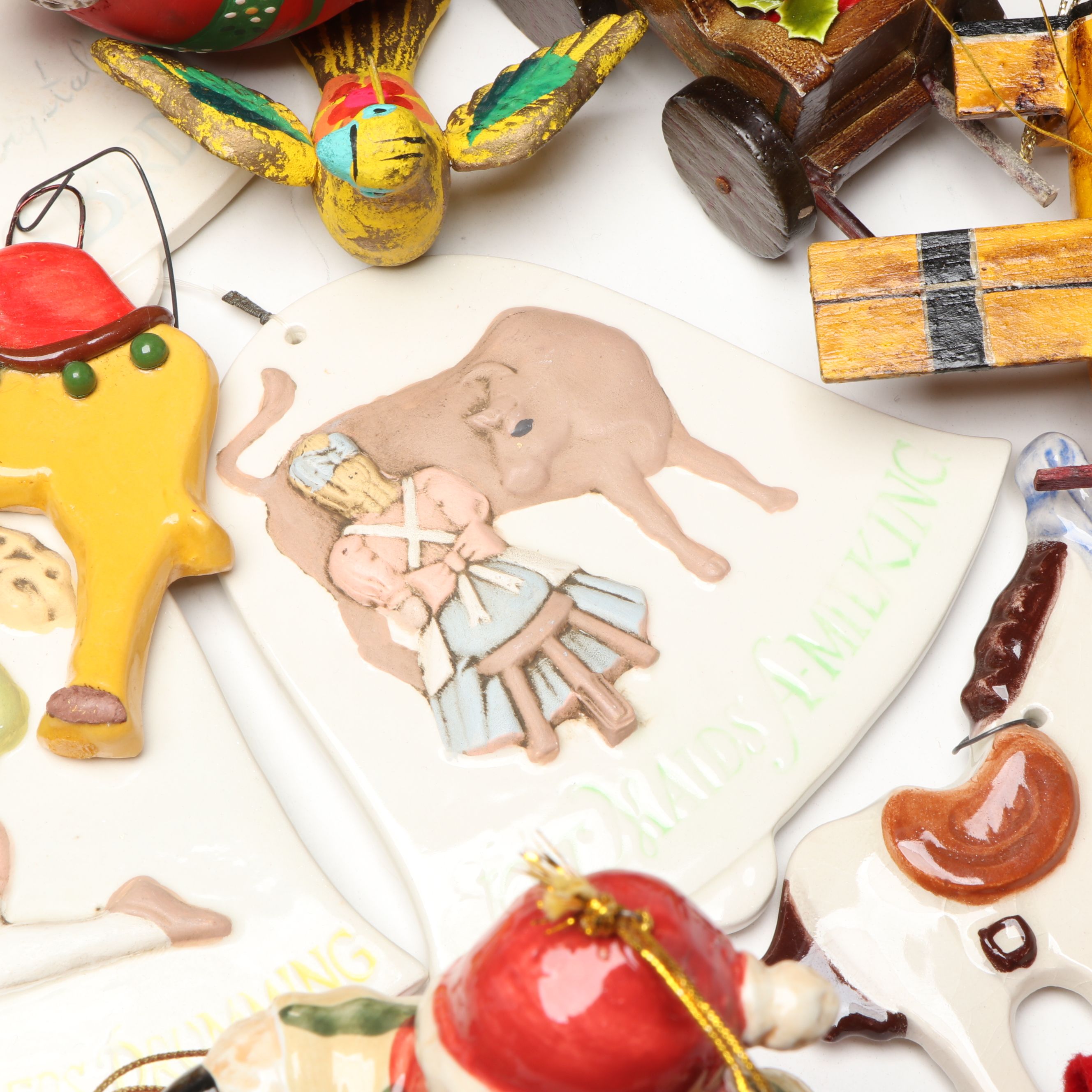 12 Days of Christmas Ceramic Wind Chimes with Vintage Christmas Ornaments