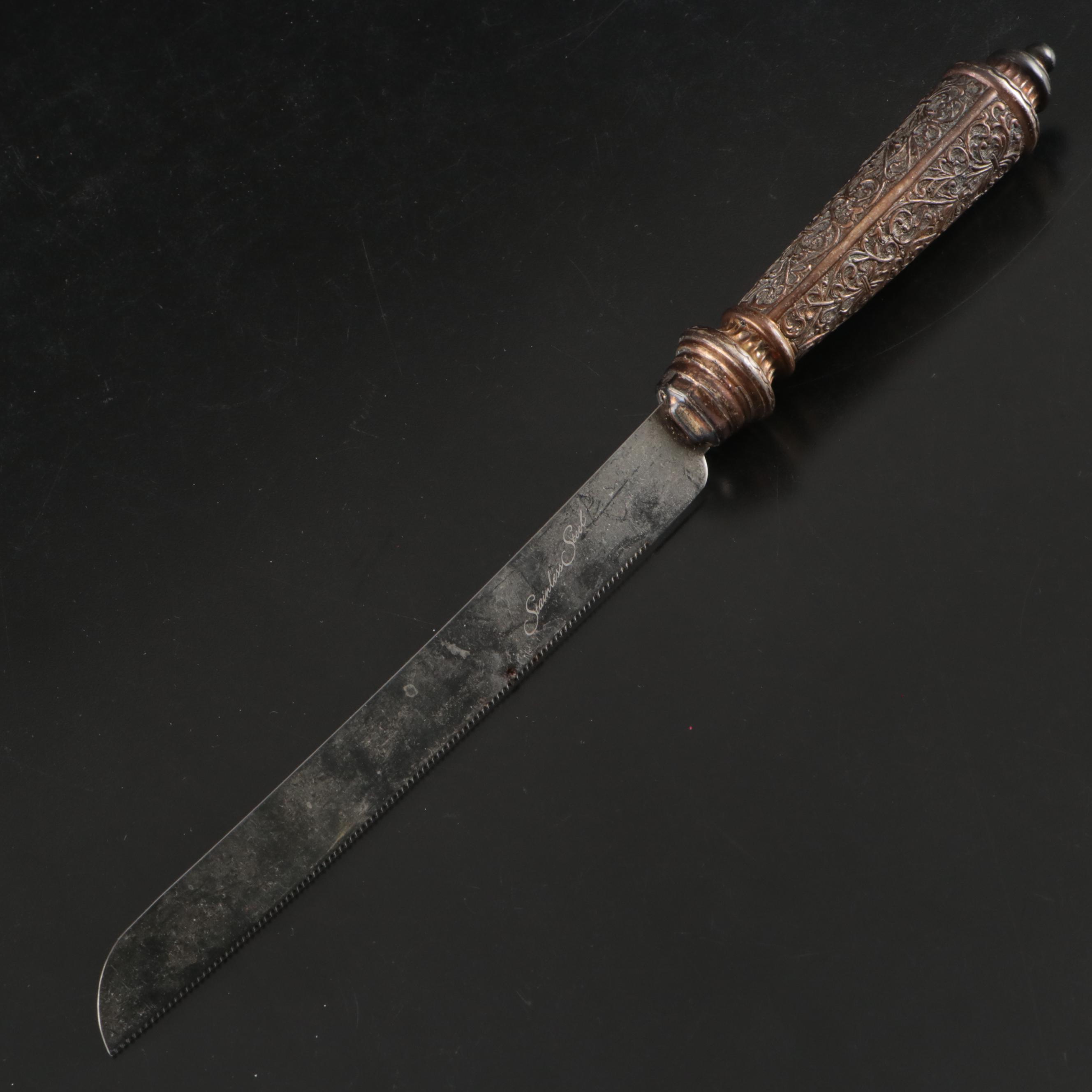 Judaica Sterling Silver Handled Challah Bread Stainless Steel Knife