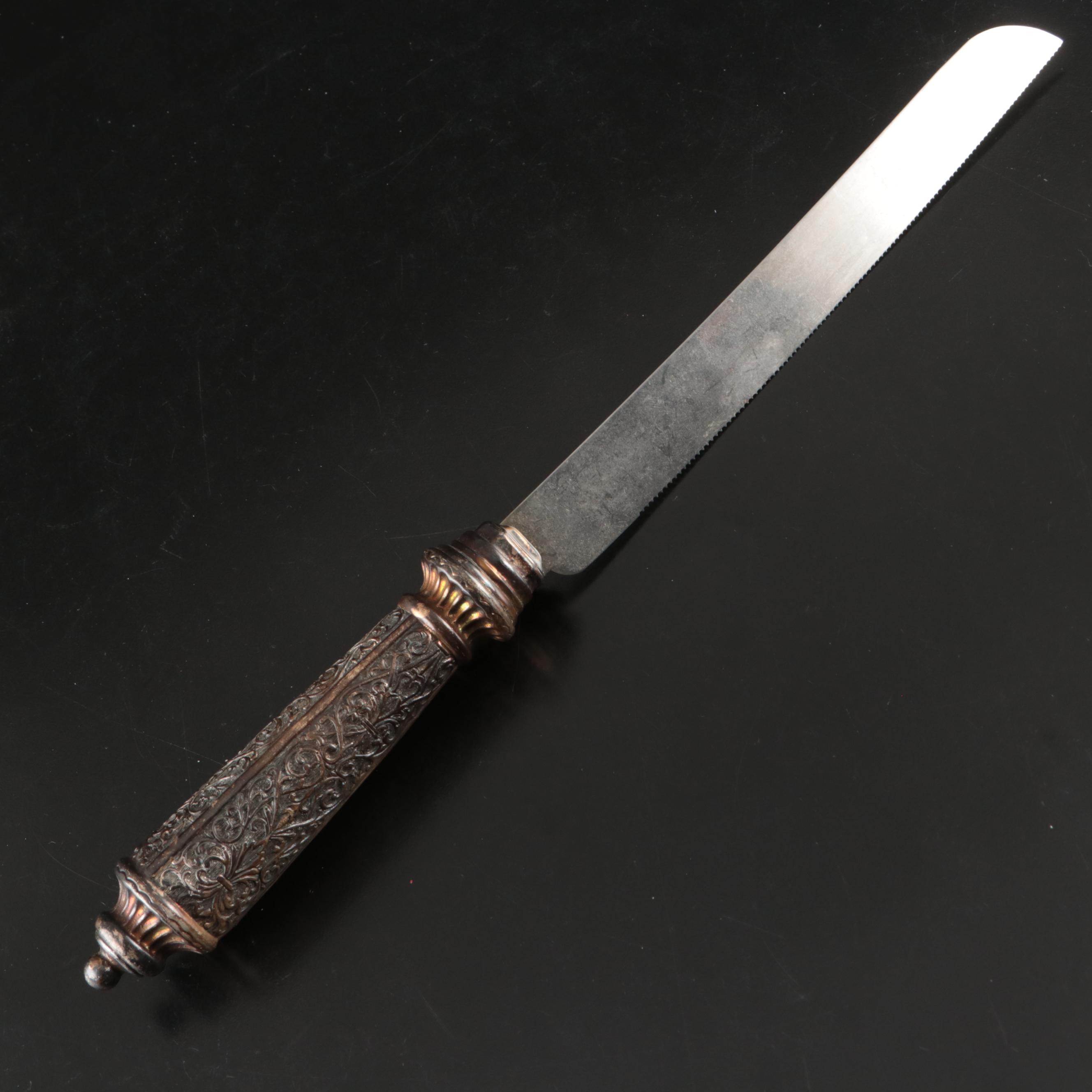 Judaica Sterling Silver Handled Challah Bread Stainless Steel Knife