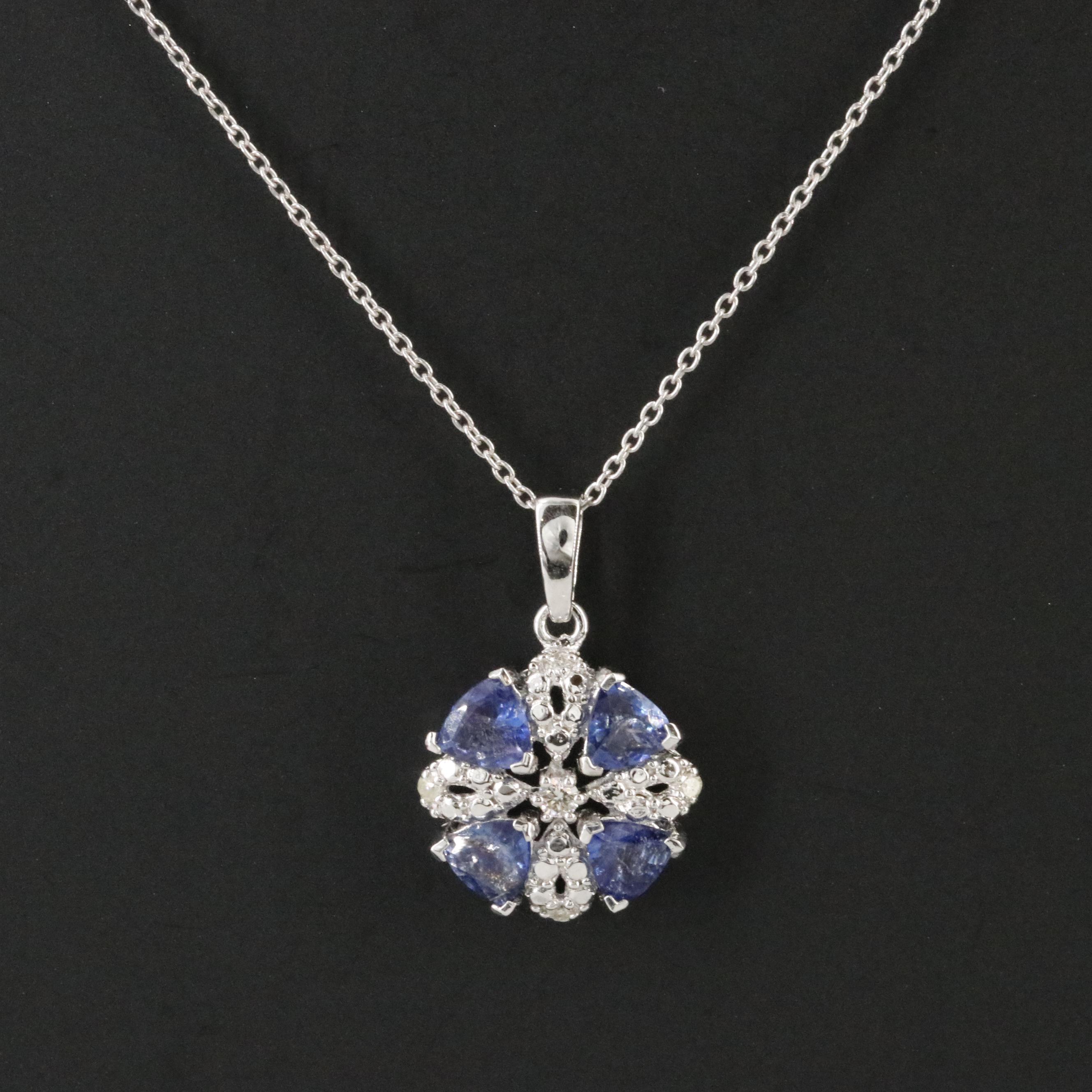 Oscar Friedman Sterling Tanzanite and Diamond Pendant Necklace