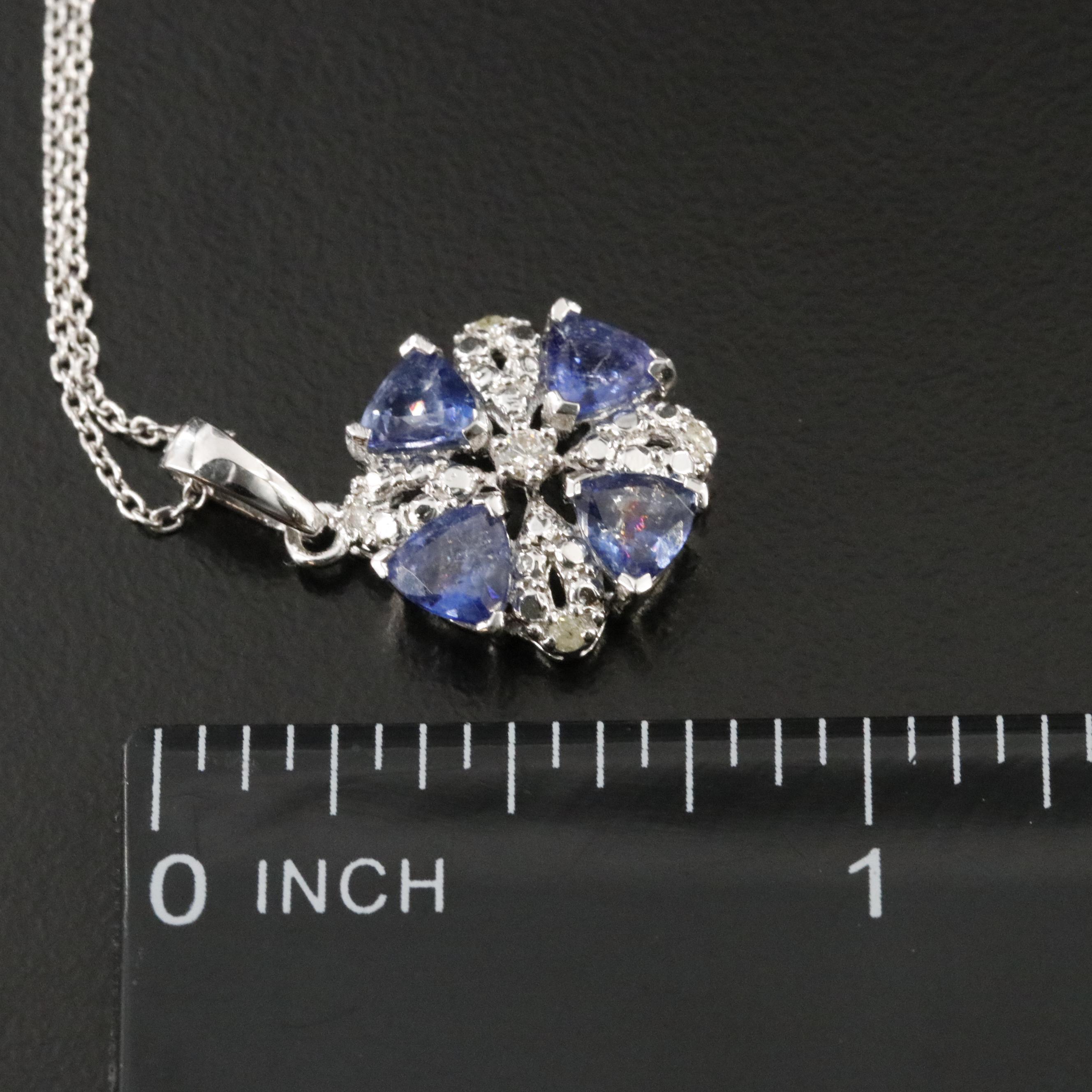 Oscar Friedman Sterling Tanzanite and Diamond Pendant Necklace