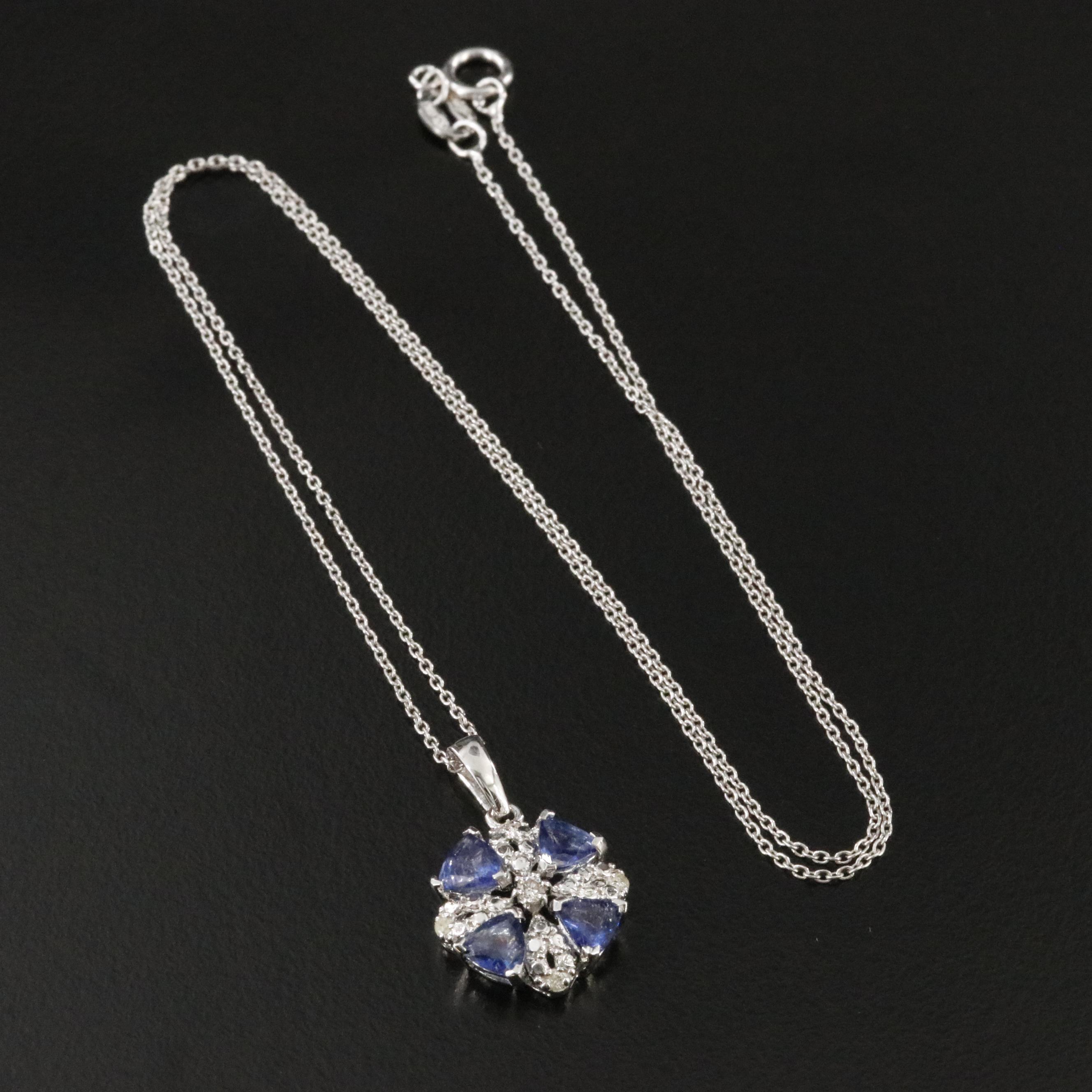 Oscar Friedman Sterling Tanzanite and Diamond Pendant Necklace