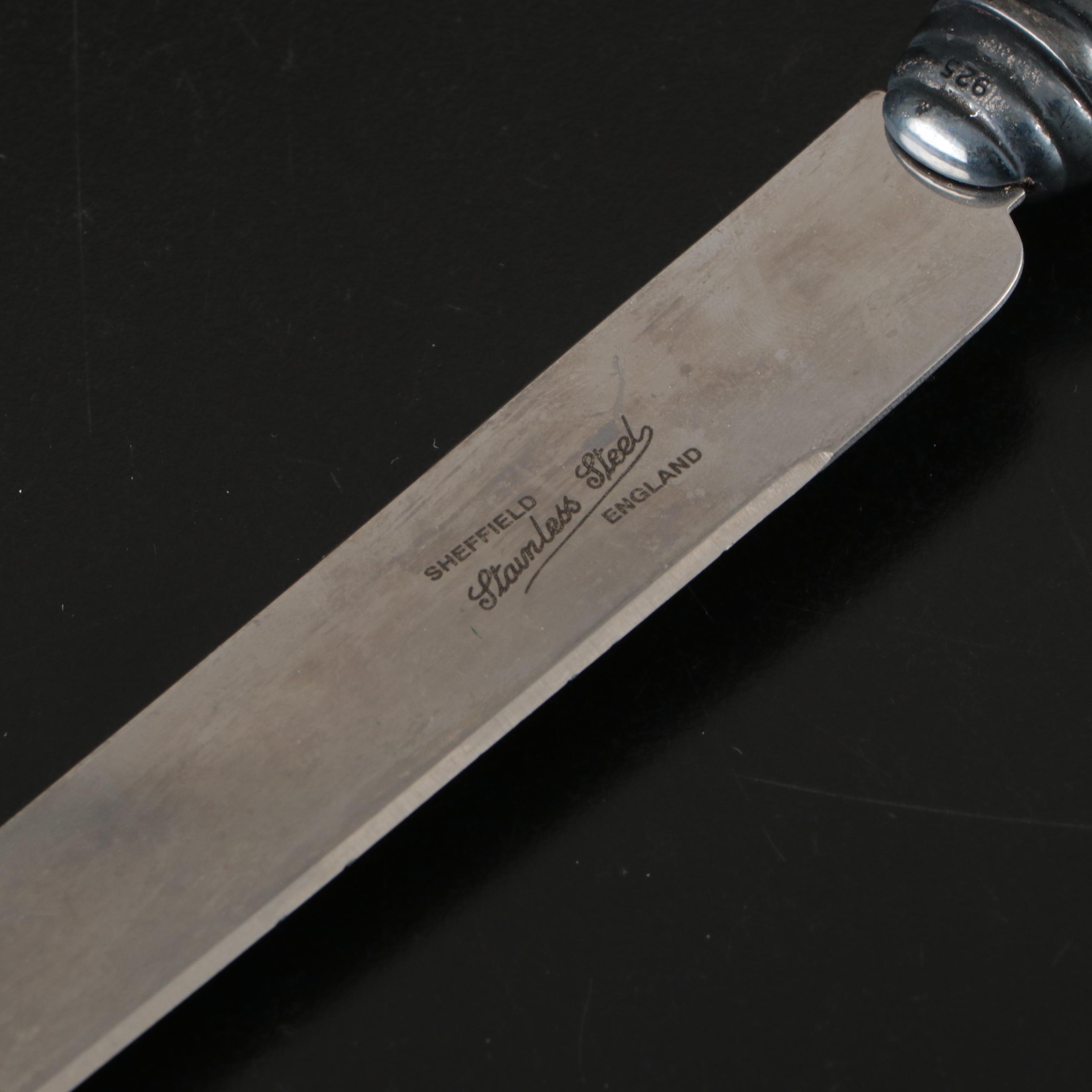 Judaica Sterling Silver Handled Challah Bread Stainless Steel Knife