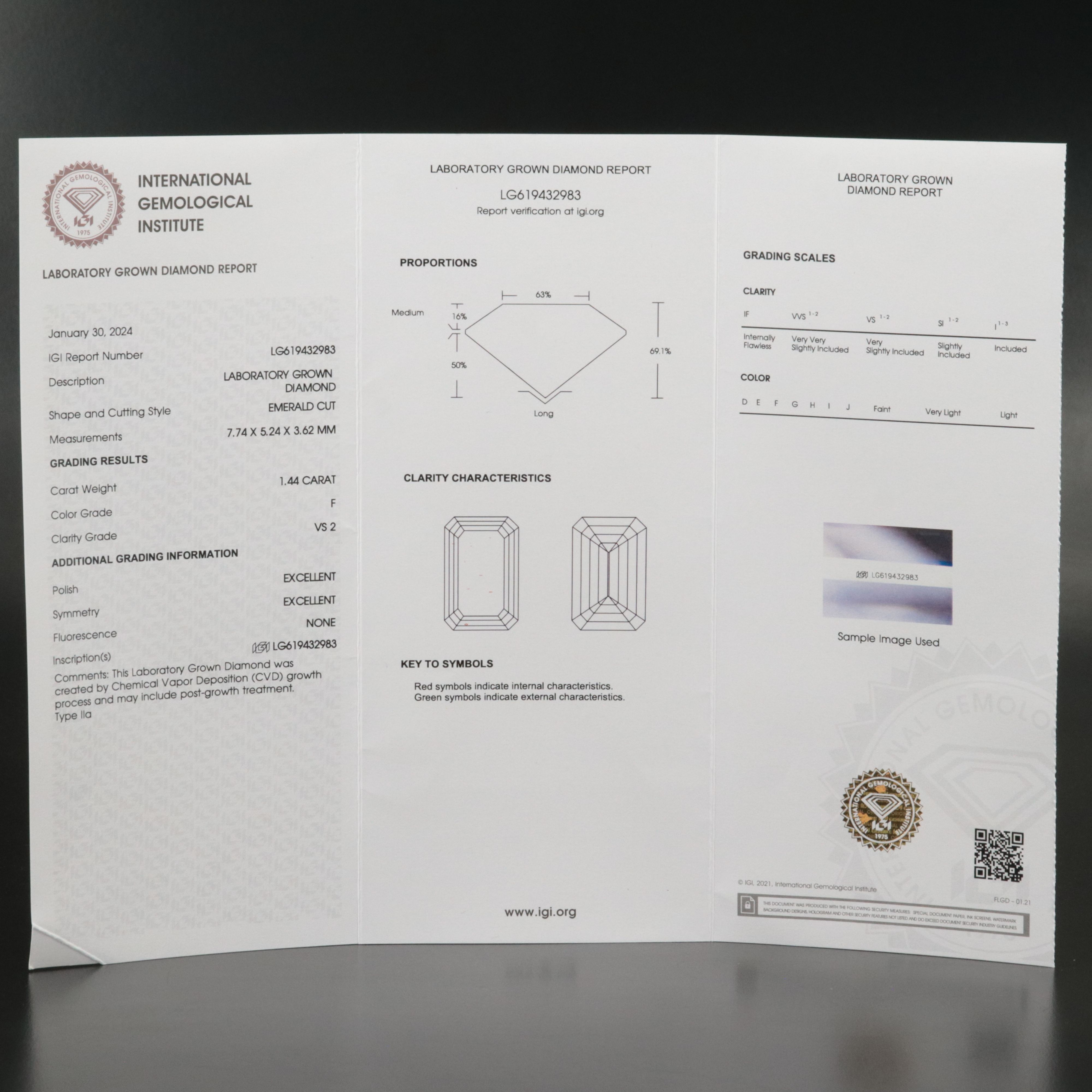 Loose 1.44 CT Lab Grown Diamond with IGI Report