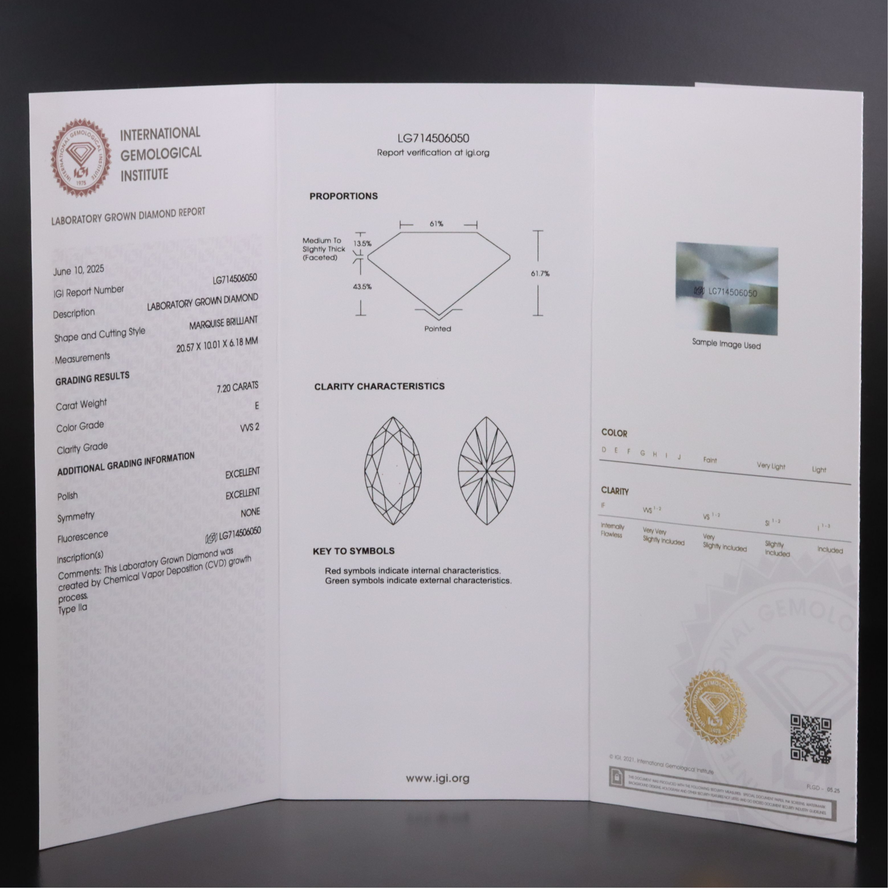 Loose 7.20 CT Lab Grown Diamond with IGI Report
