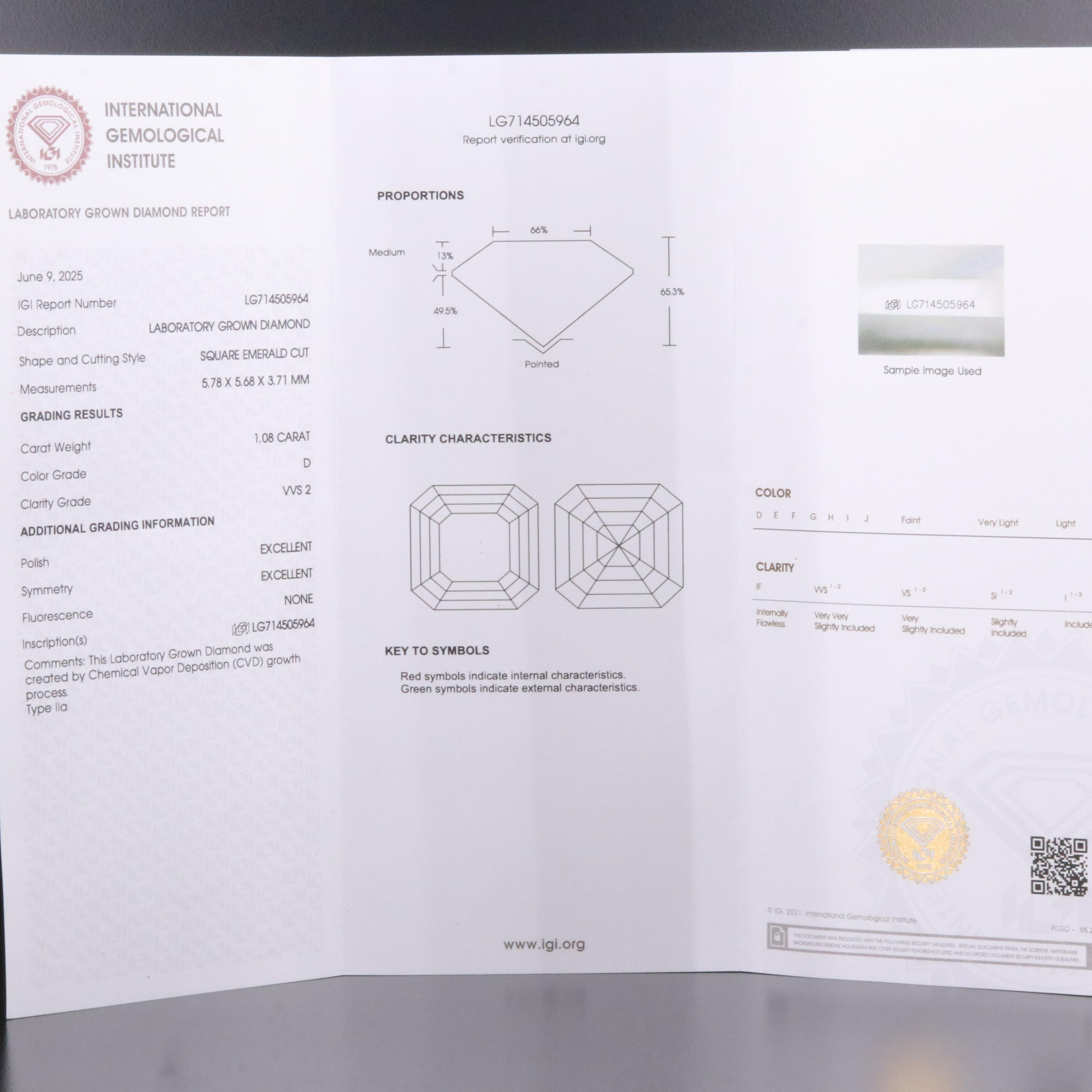 Loose 1.08 CT Lab Grown Diamond with IGI Report