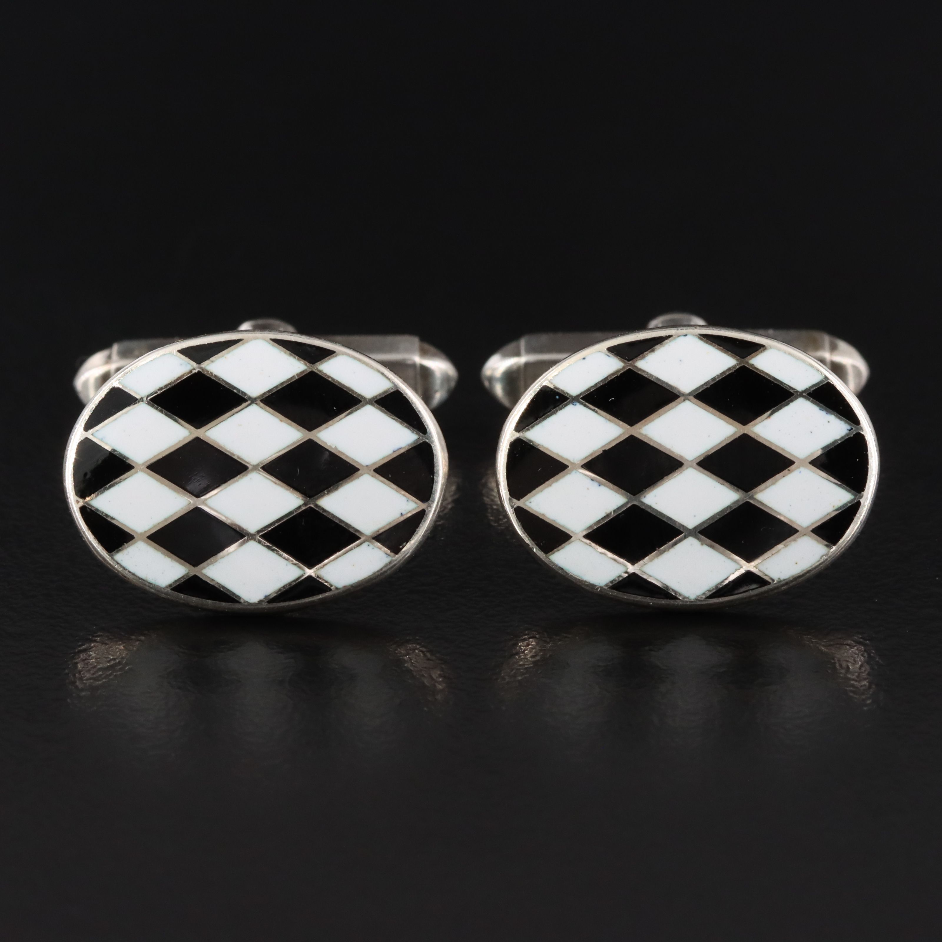 Deakin & Francis Sterling Enamel Checkerboard Cufflinks