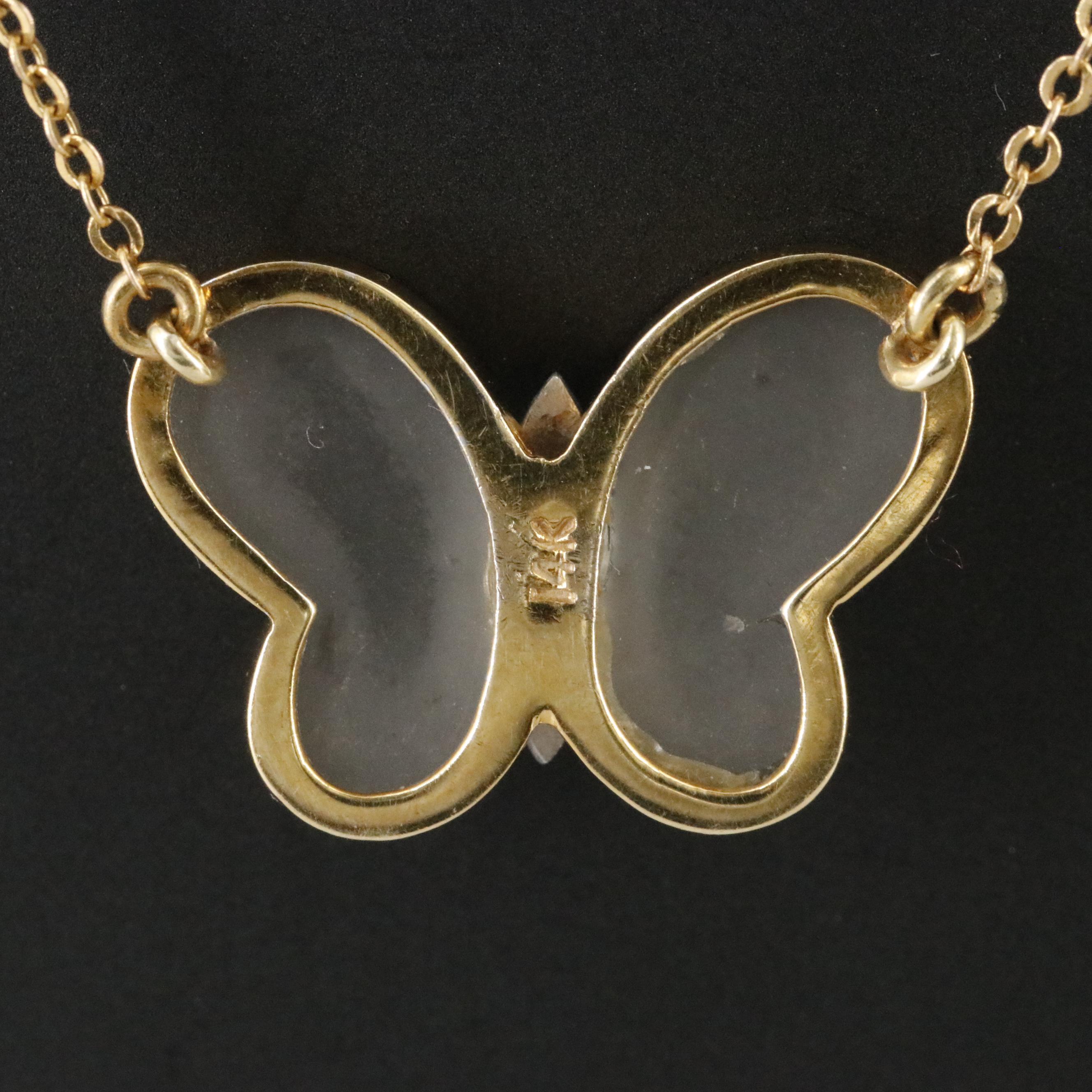 14K Rock Crystal and Diamond Butterfly Necklace