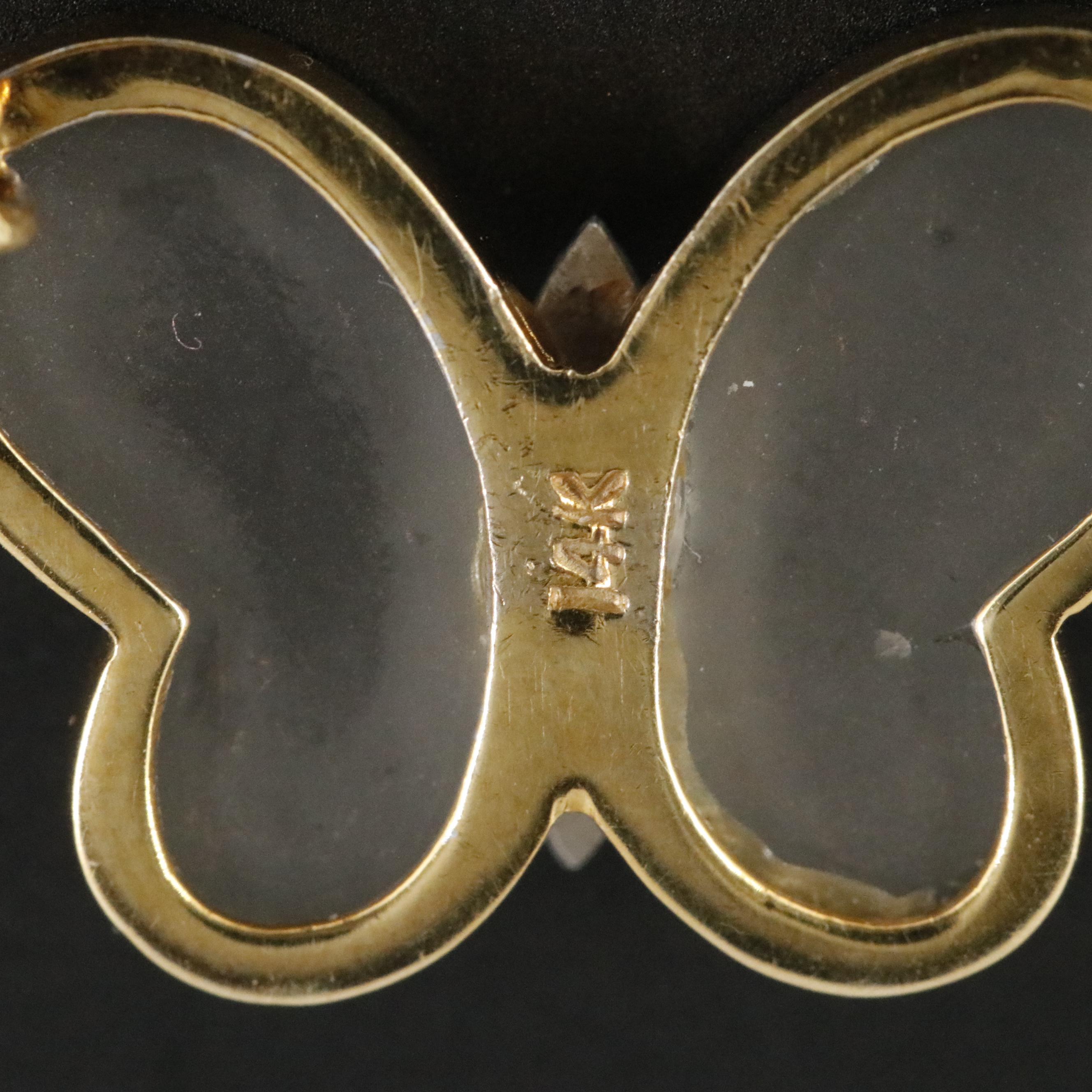 14K Rock Crystal and Diamond Butterfly Necklace