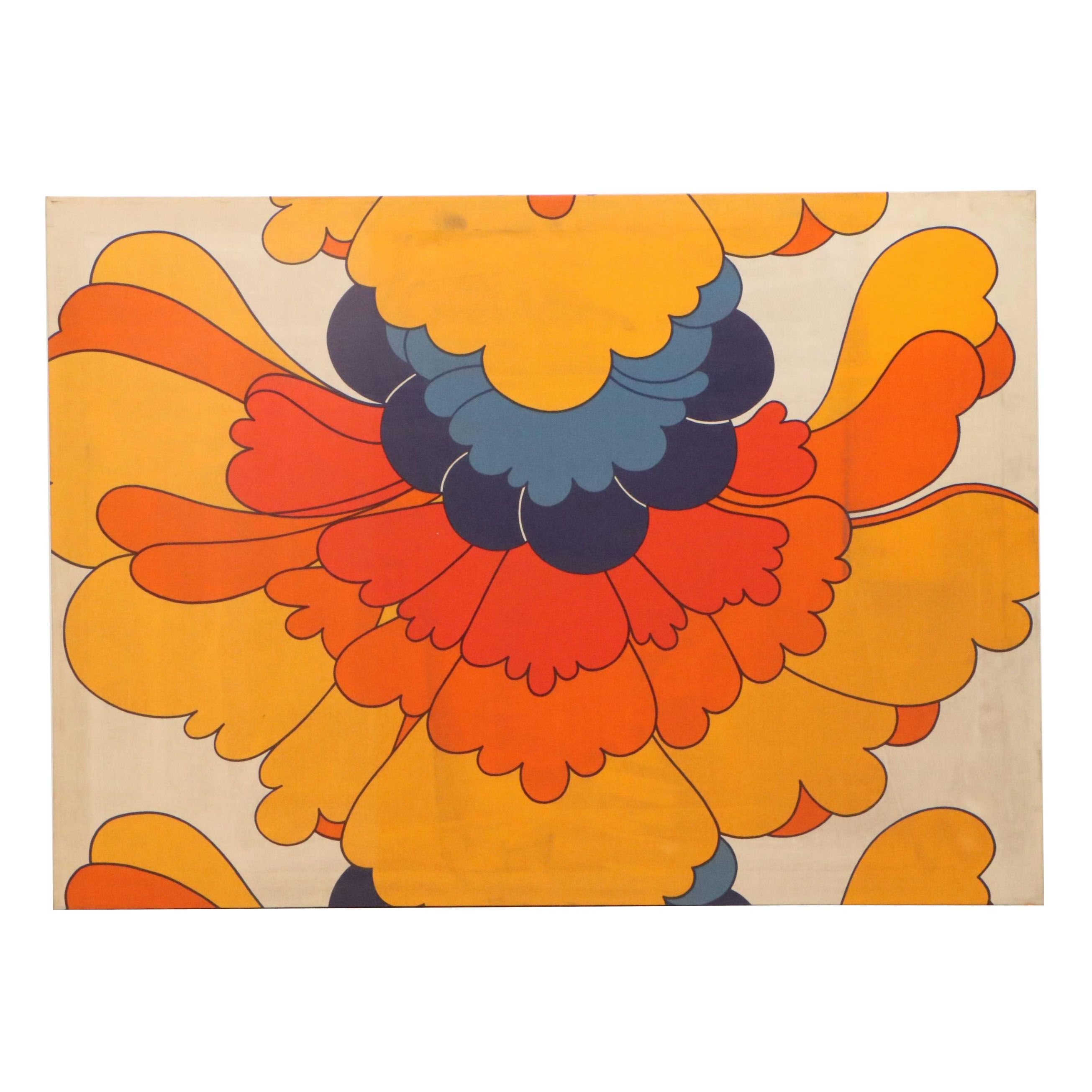 Stretched Textile Panel with Floral Motif, Circa Late 20th Century