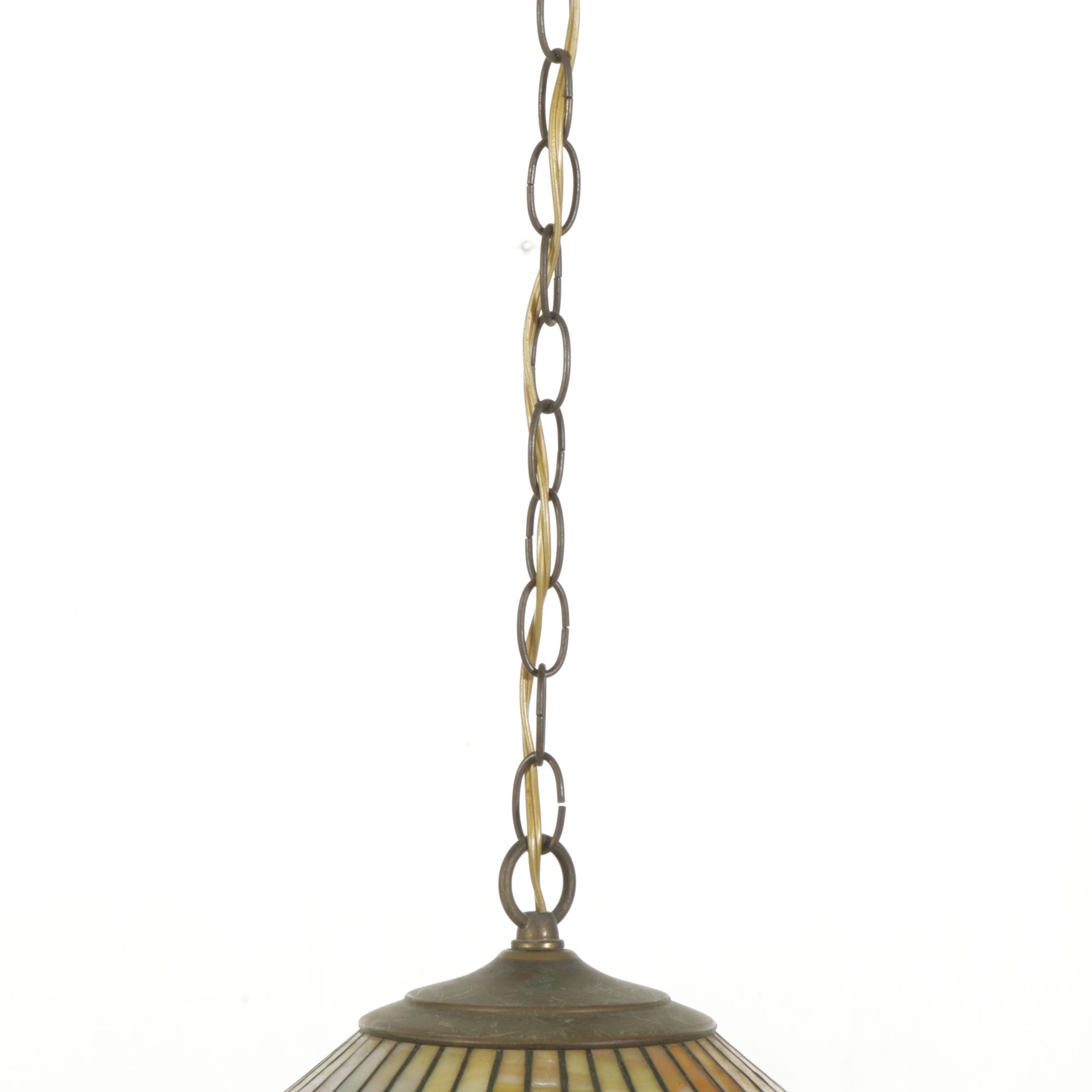 Slag Glass and Stained Glass Pendant Swag Light, Vintage