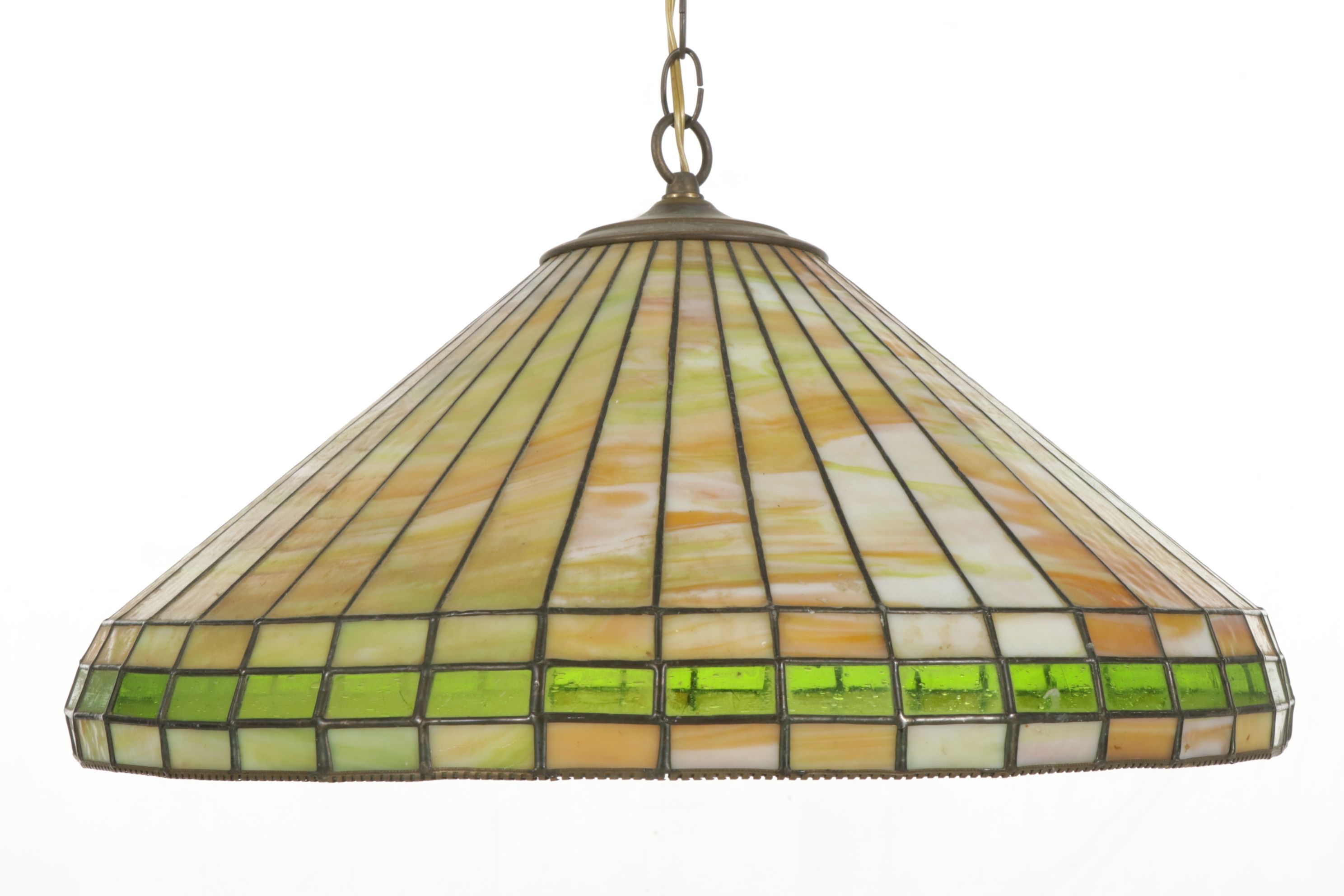 Slag Glass and Stained Glass Pendant Swag Light, Vintage