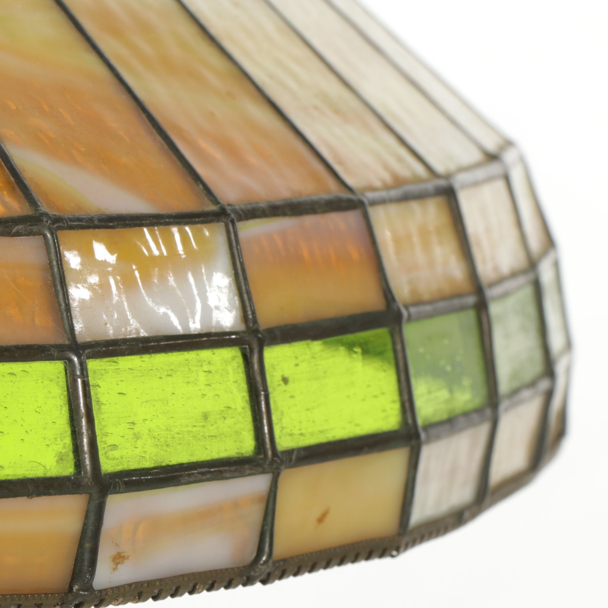 Slag Glass and Stained Glass Pendant Swag Light, Vintage