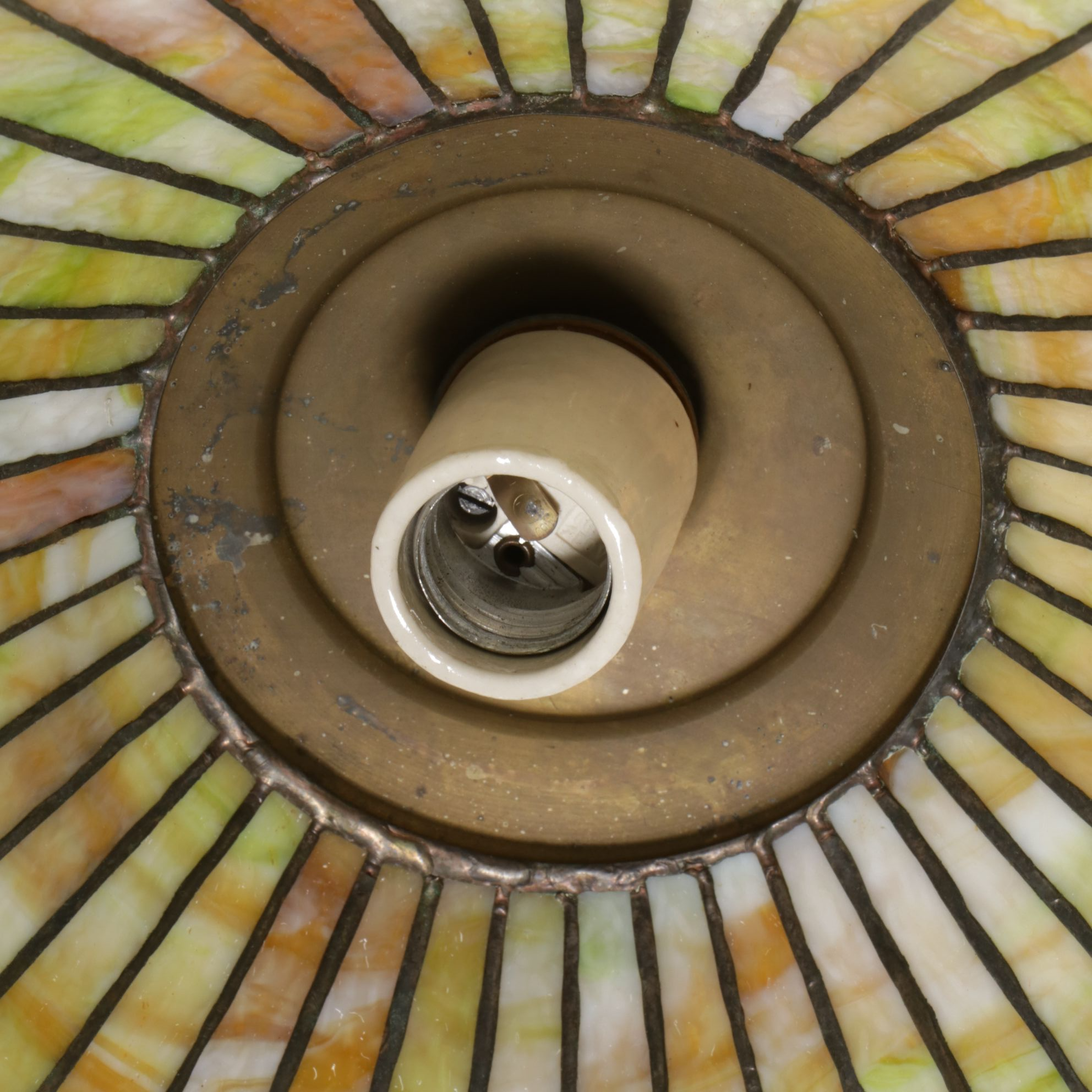 Slag Glass and Stained Glass Pendant Swag Light, Vintage