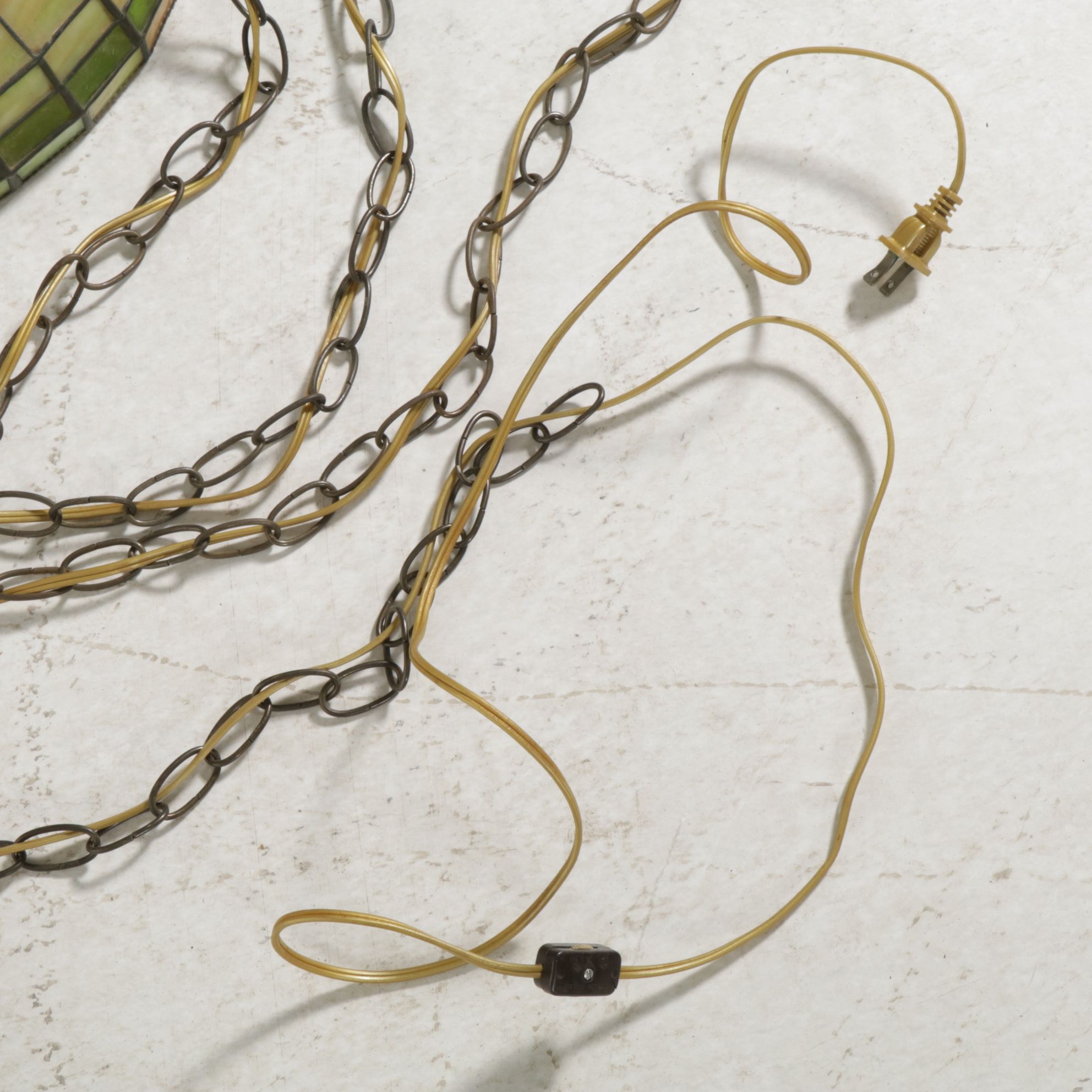 Slag Glass and Stained Glass Pendant Swag Light, Vintage