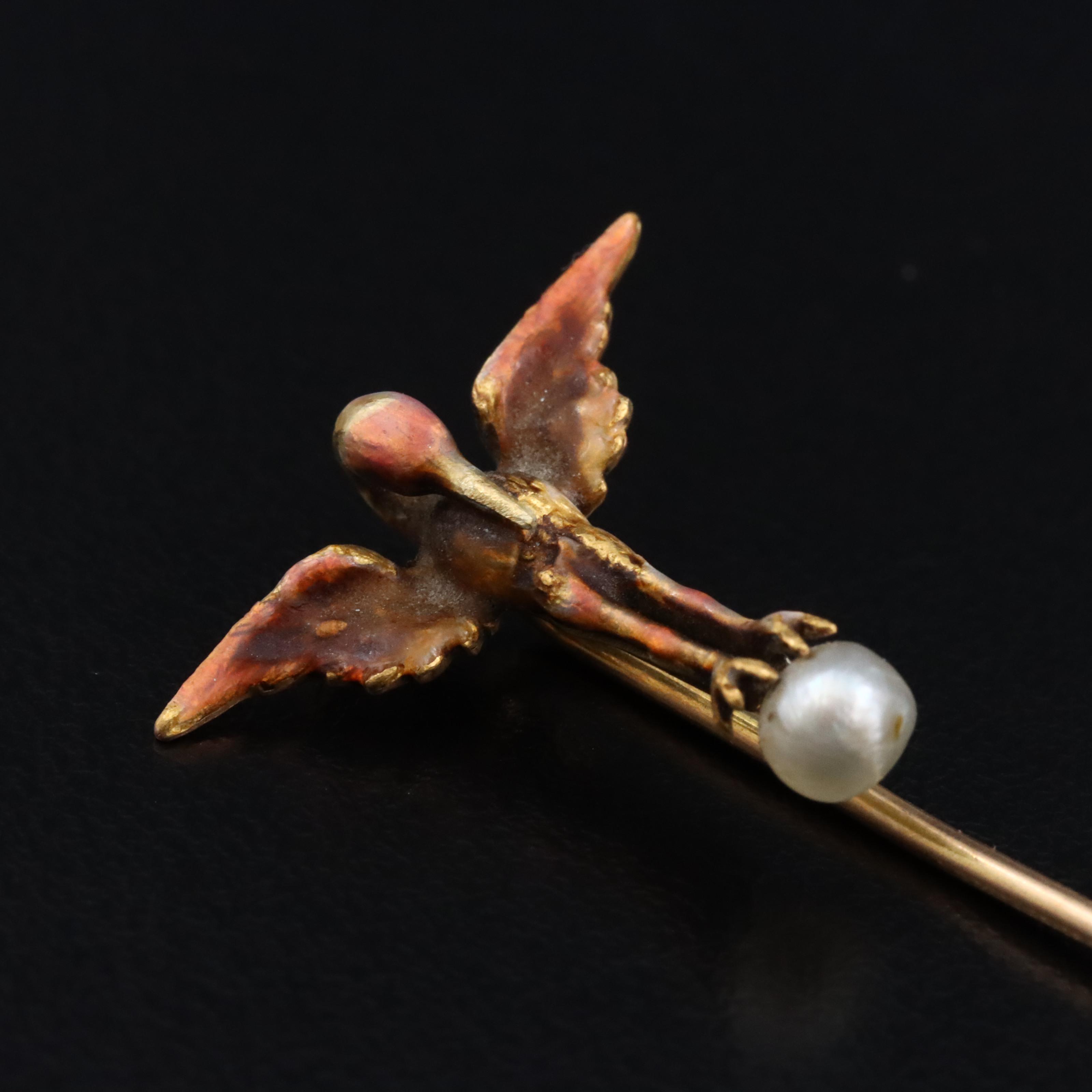 Alling & Co. Art Nouveau 14K Pearl Crane Stickpin