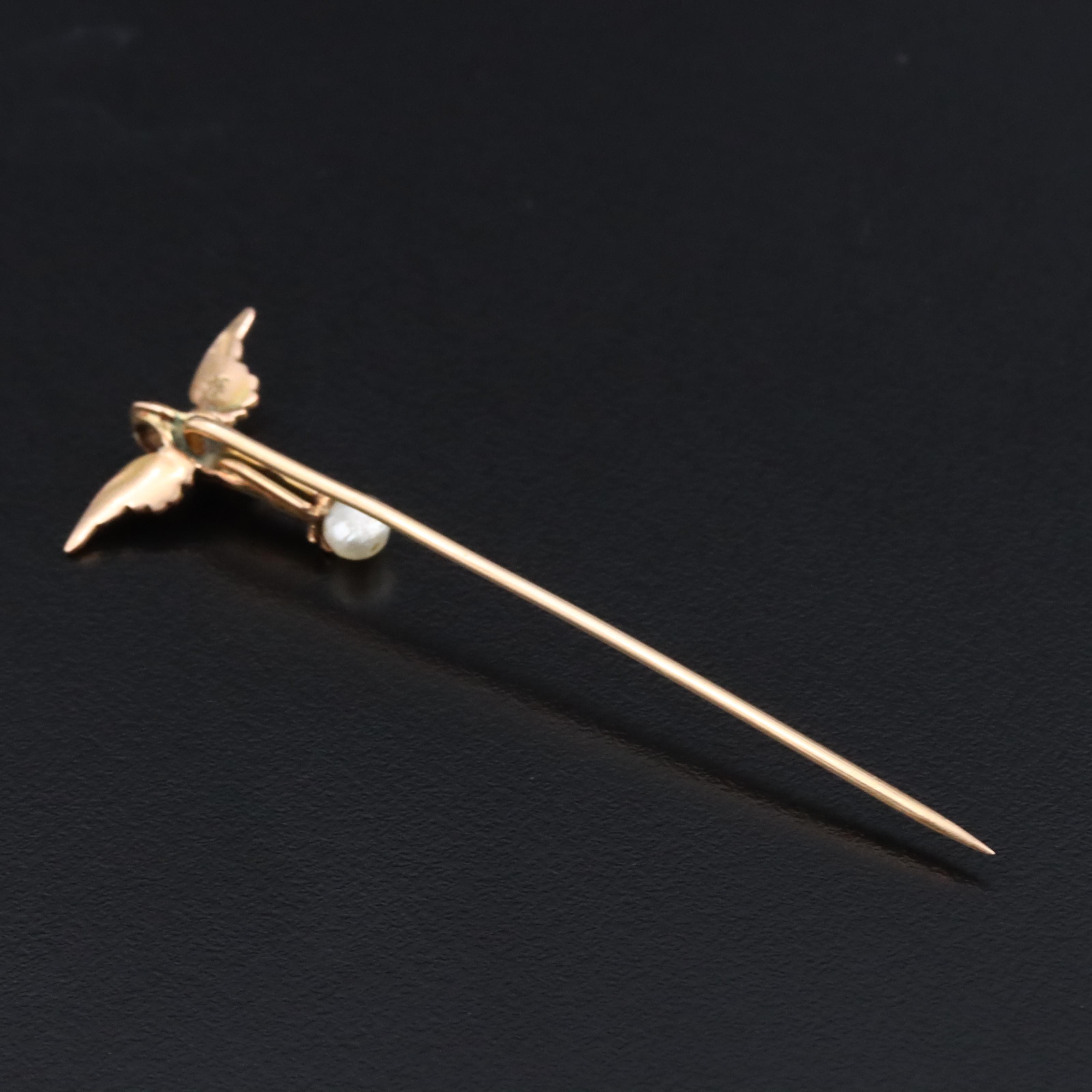 Alling & Co. Art Nouveau 14K Pearl Crane Stickpin
