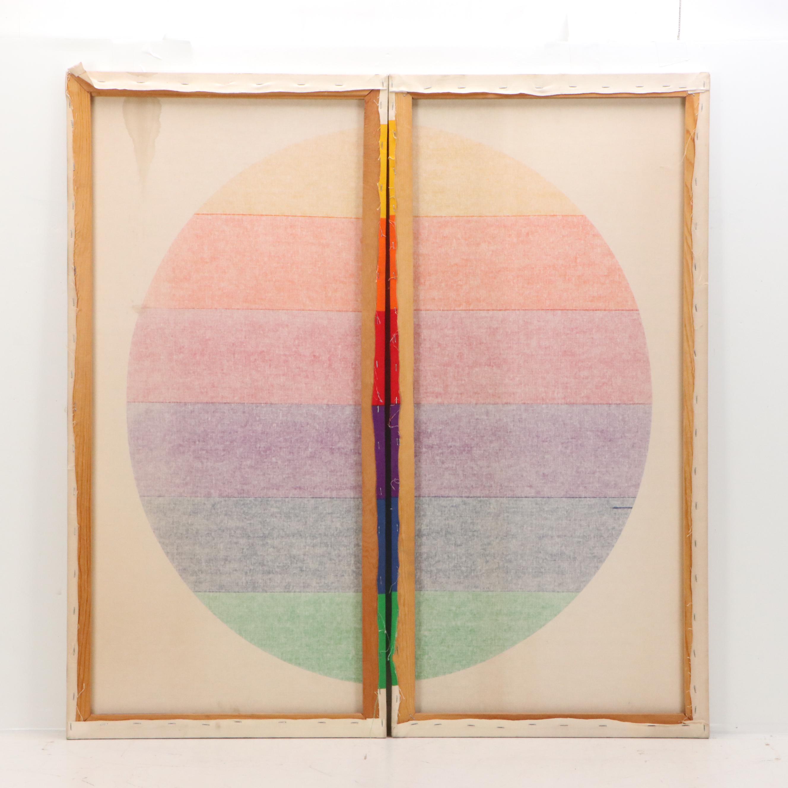 Strömma Sweden Stretched Textile Diptych "Rainbow Circle," 1970s