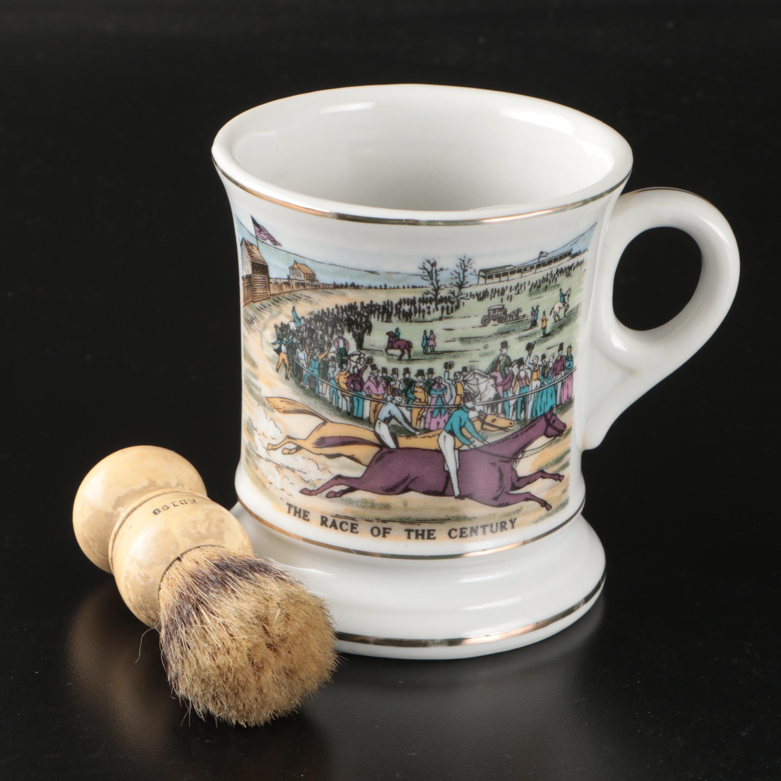 Albright Rubberset Celluloid Shaving Brush and Porcelain Shaving Mug
