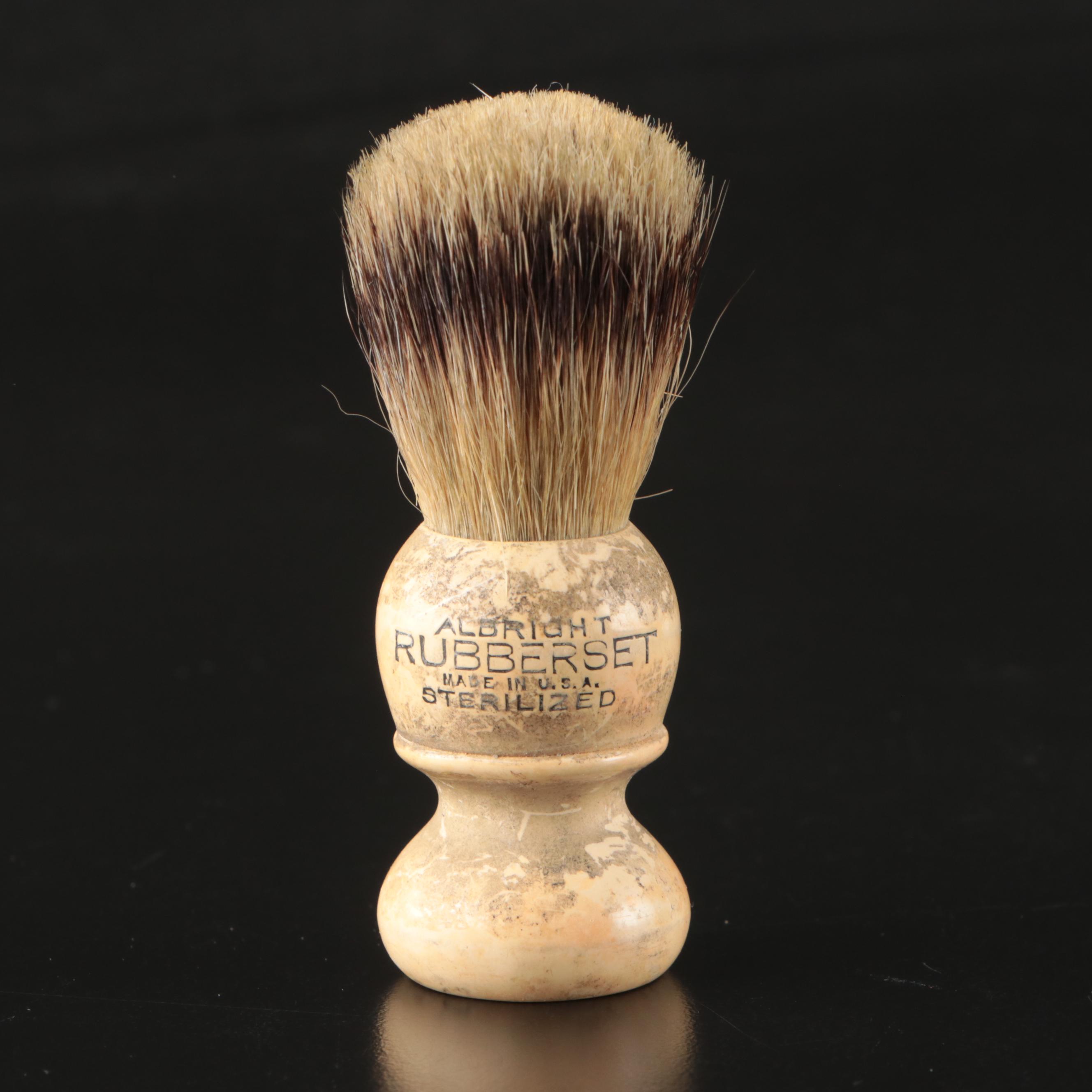 Albright Rubberset Celluloid Shaving Brush and Porcelain Shaving Mug