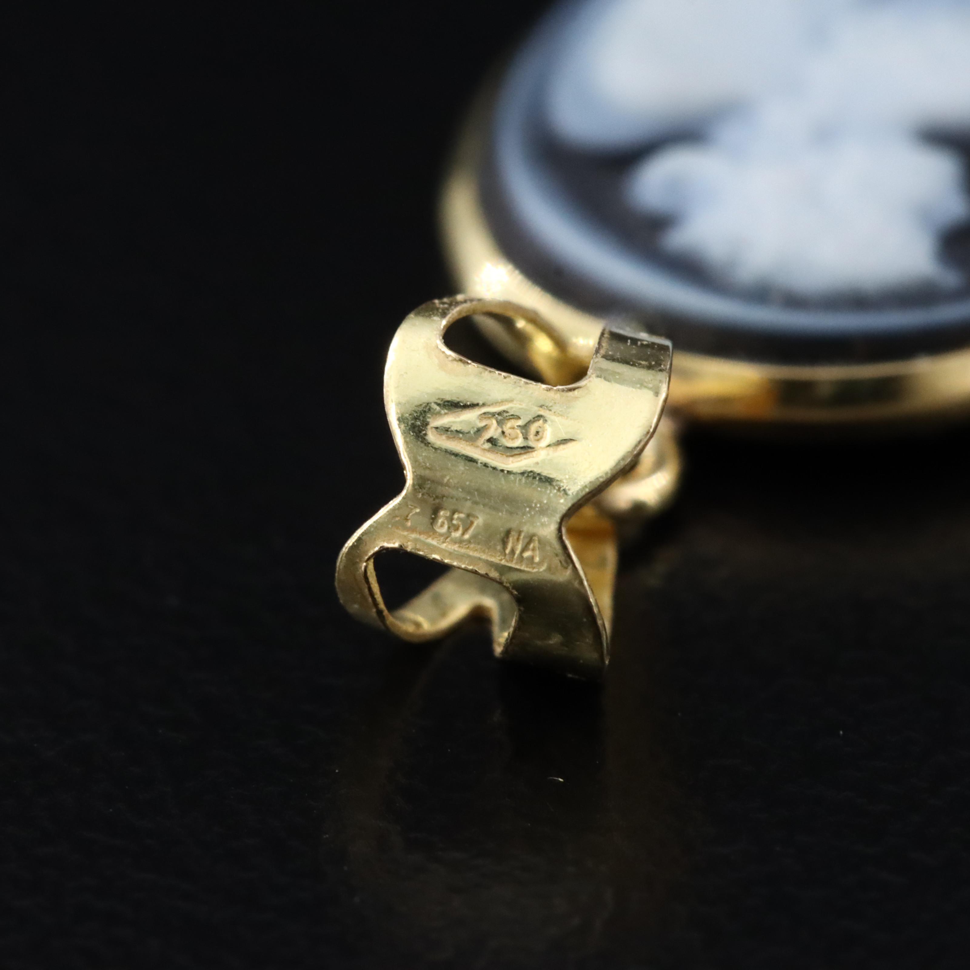 Italian 18K Onyx Angel Cameo Pendant