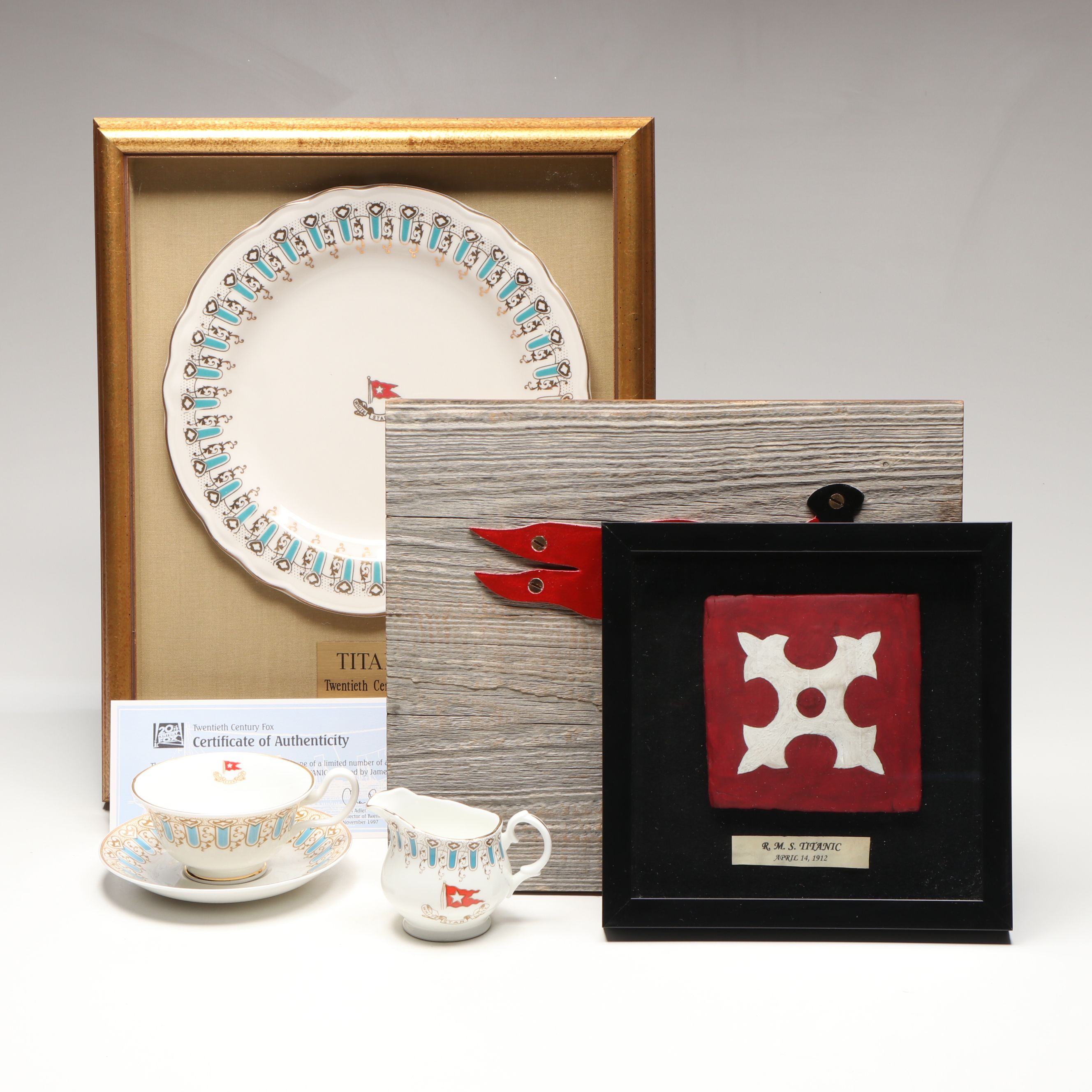 RMS Titanic Tile with Movie Prop Plate, Creamer, Saucer and More
