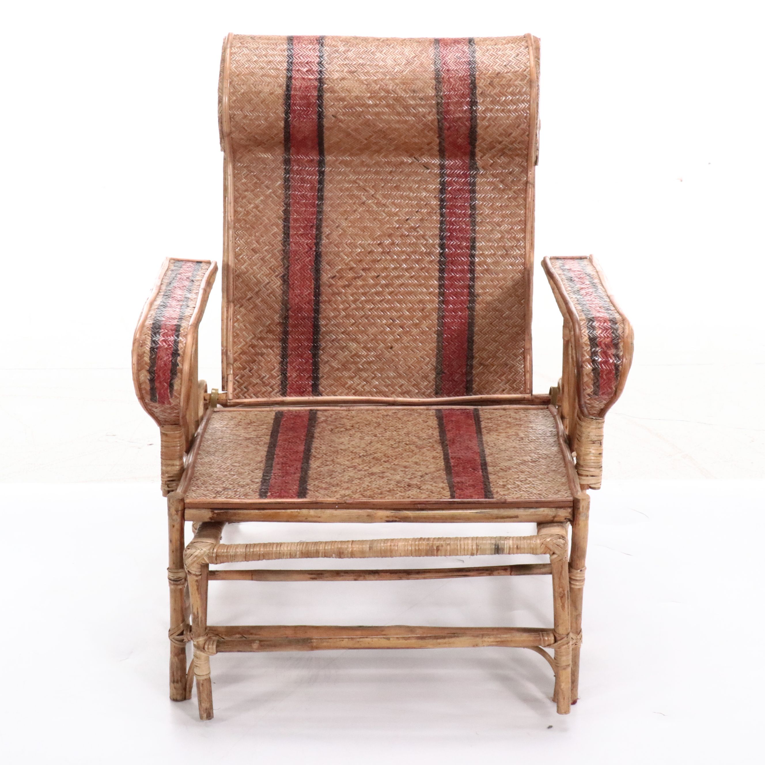 Antique Bamboo and Rattan Folding Lounge Chair