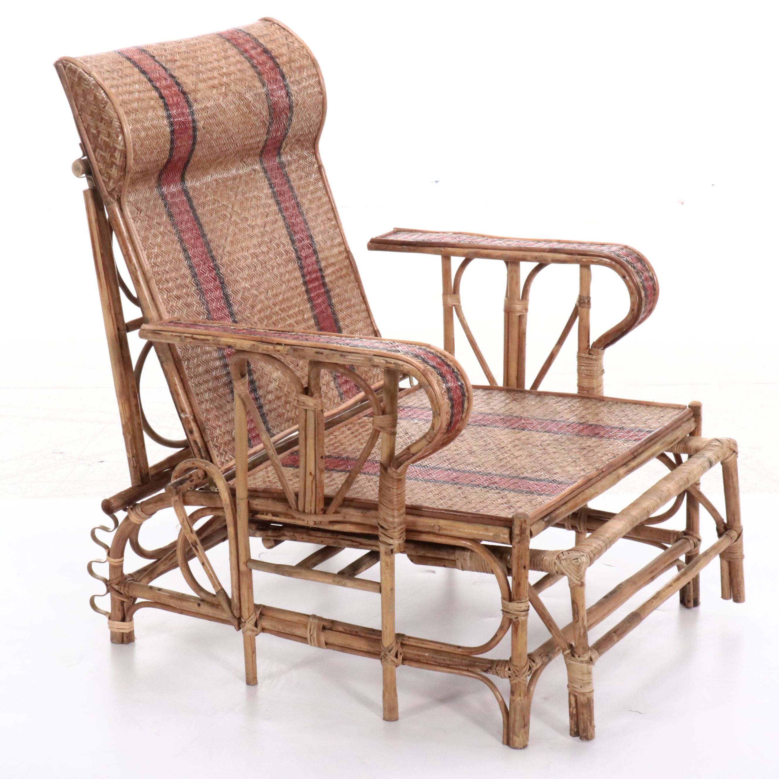 Antique Bamboo and Rattan Folding Lounge Chair