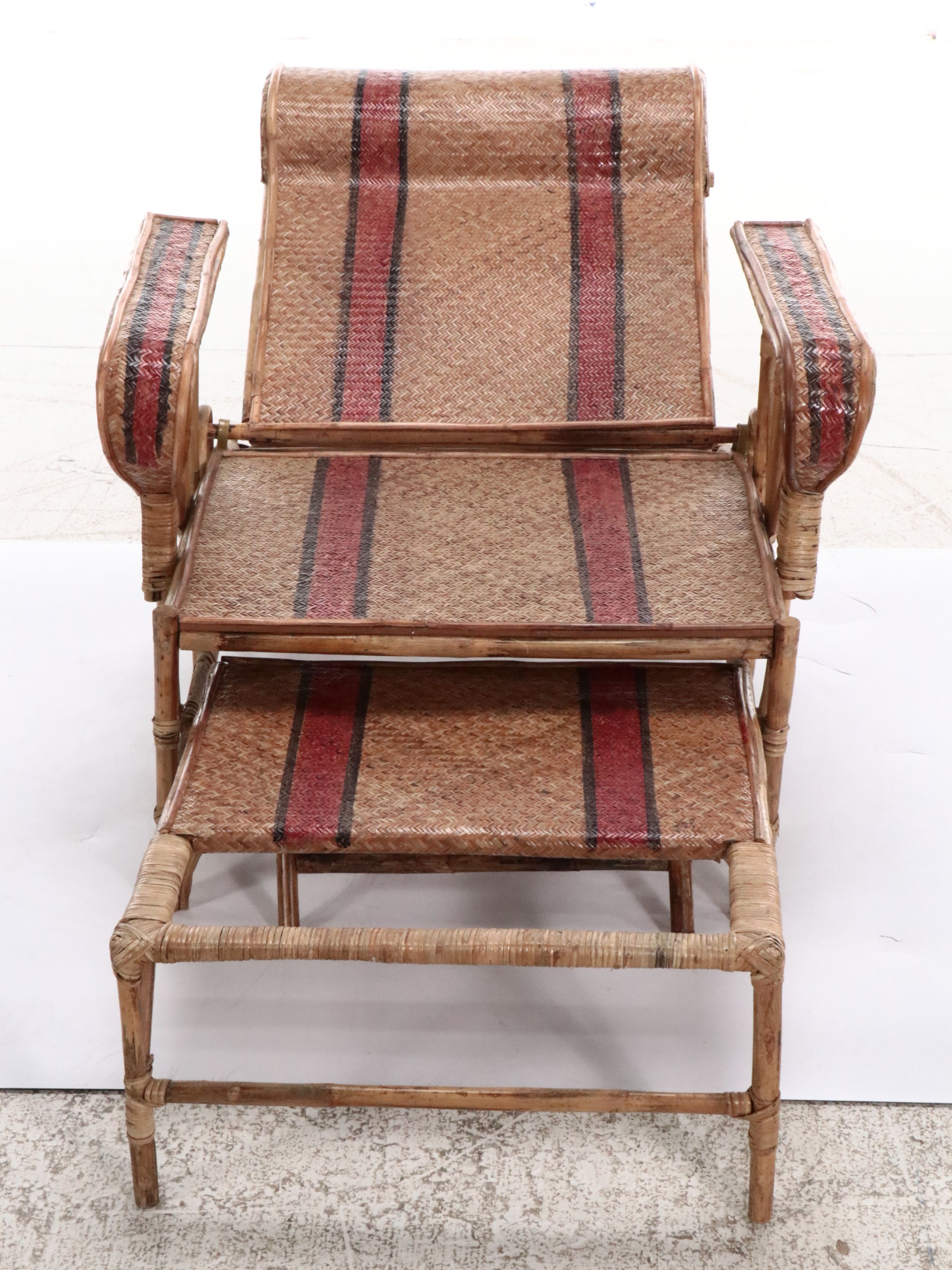Antique Bamboo and Rattan Folding Lounge Chair