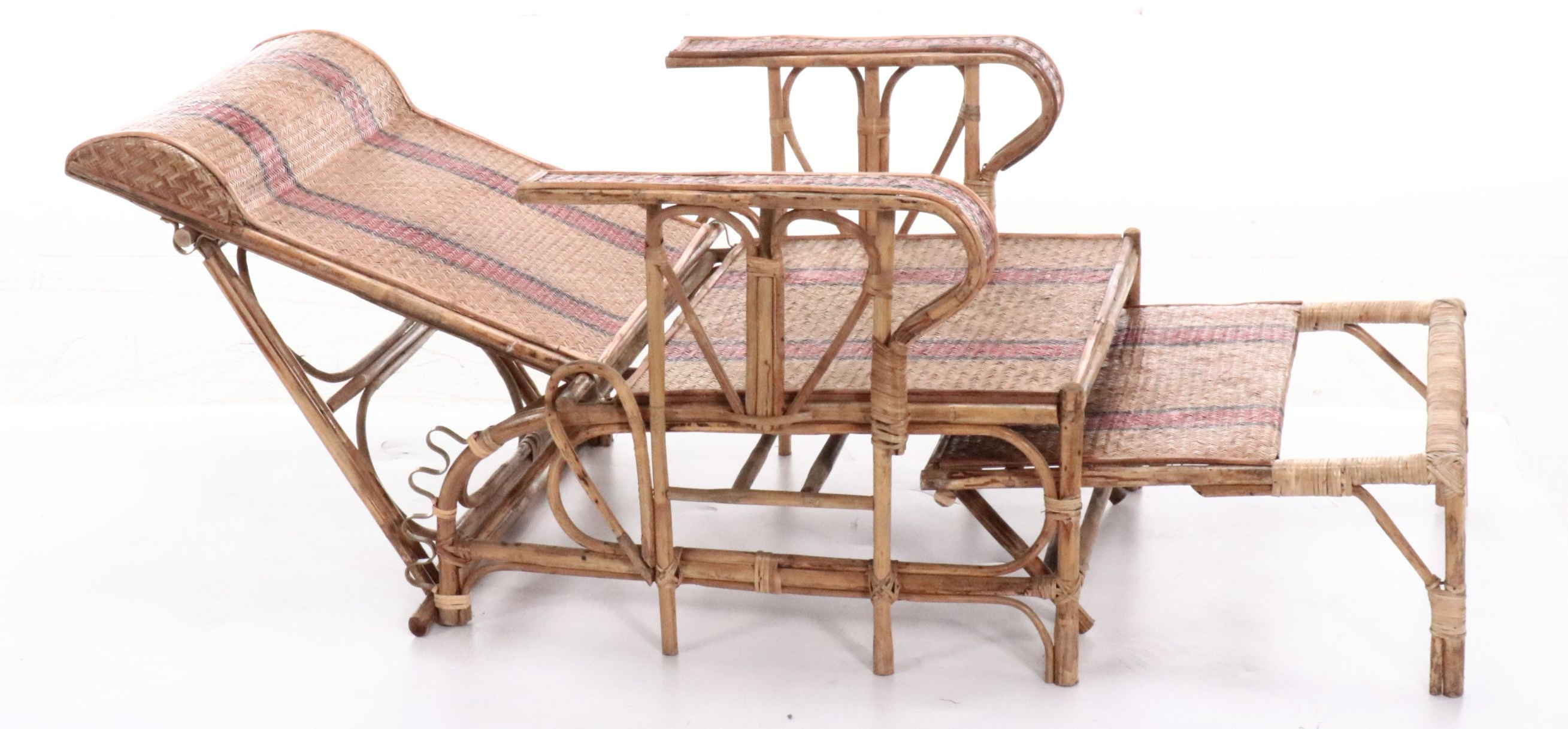 Antique Bamboo and Rattan Folding Lounge Chair