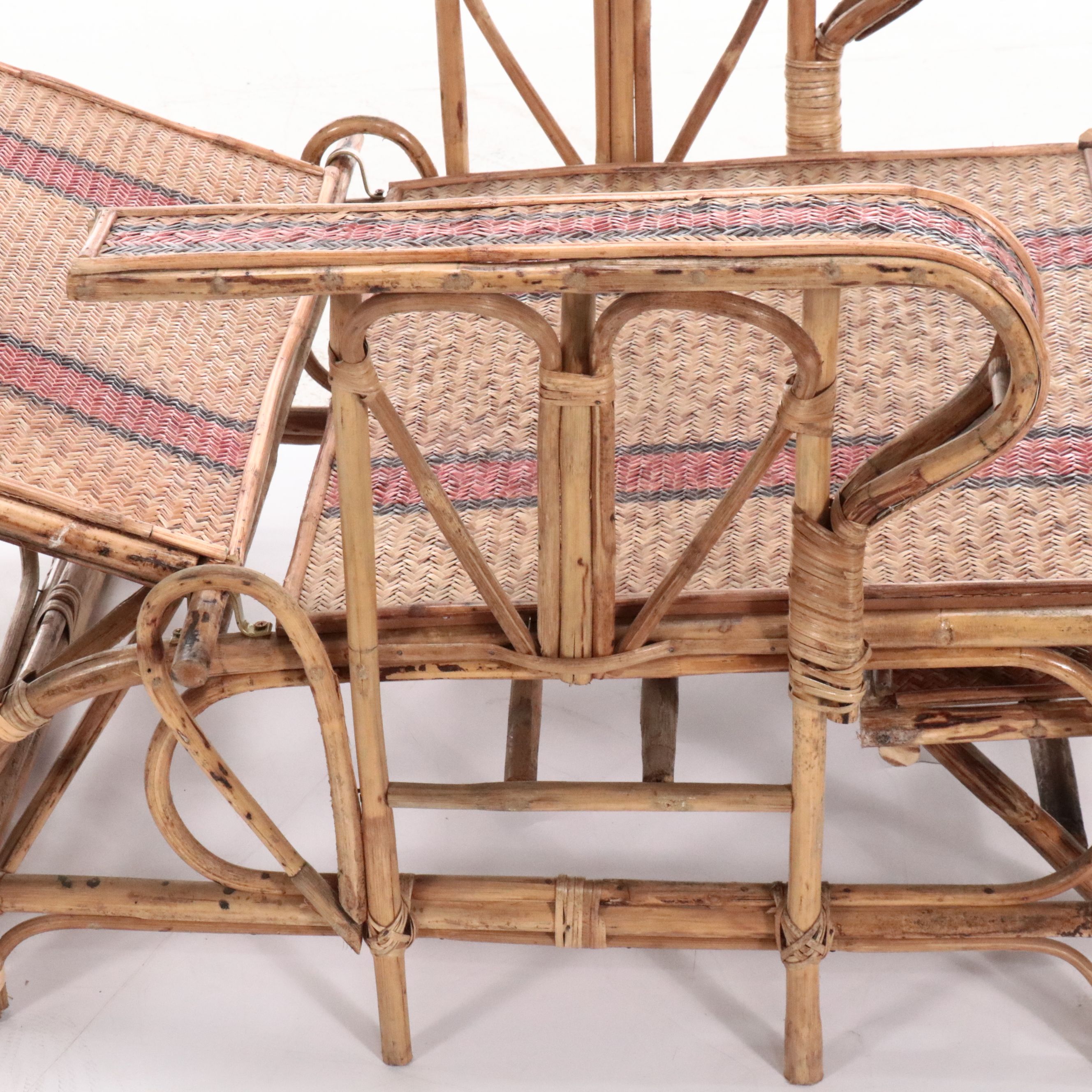 Antique Bamboo and Rattan Folding Lounge Chair