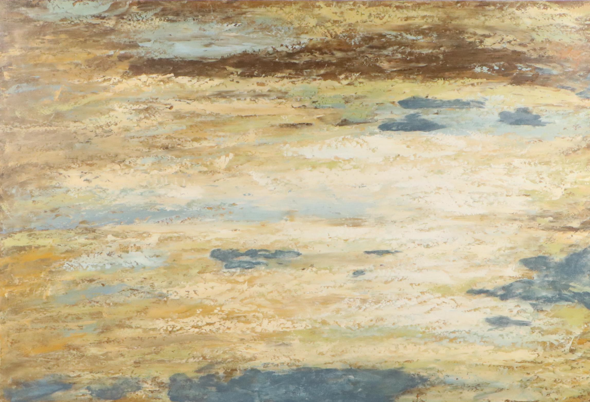 Monumental Abstract Acrylic Painting in Brown and Blue