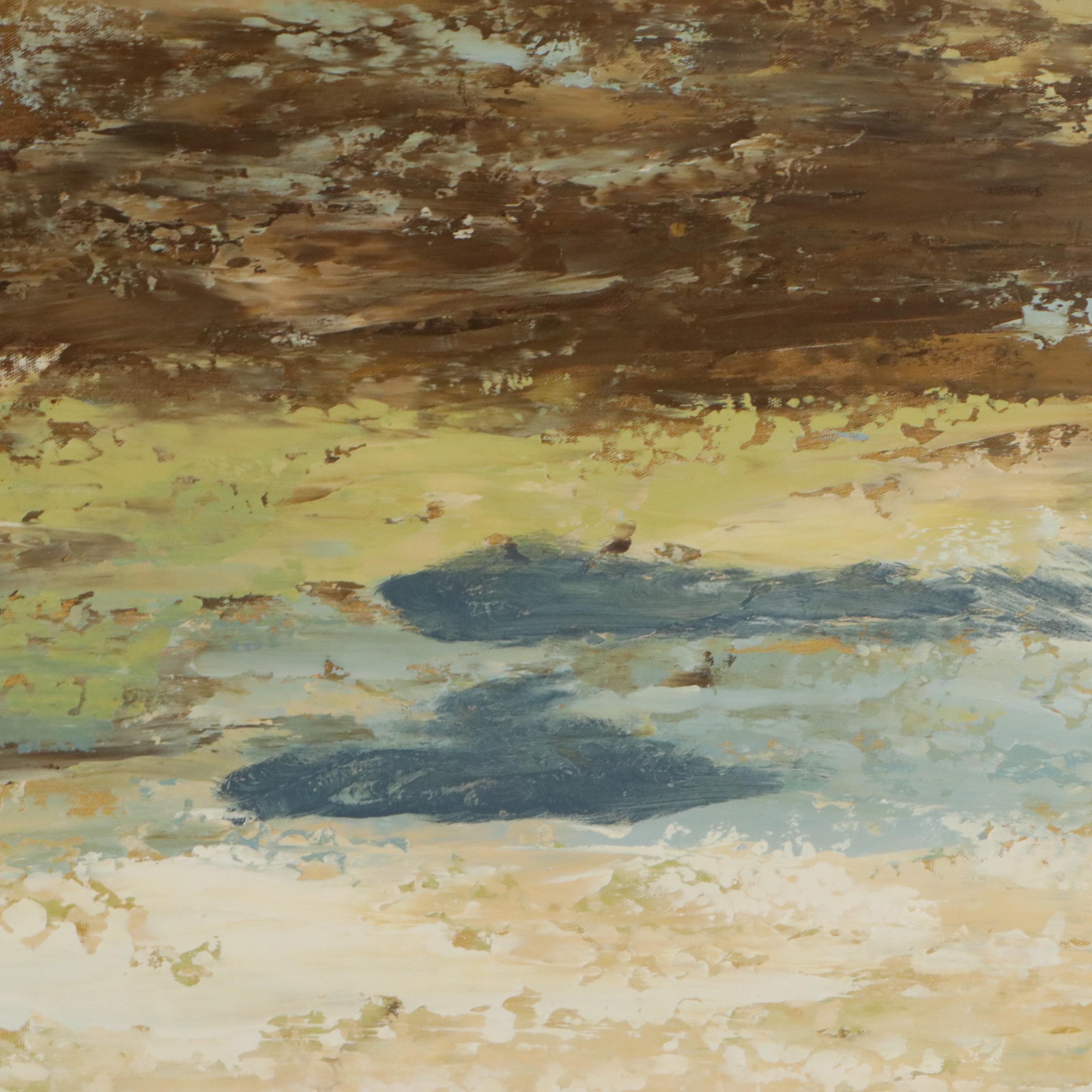 Monumental Abstract Acrylic Painting in Brown and Blue