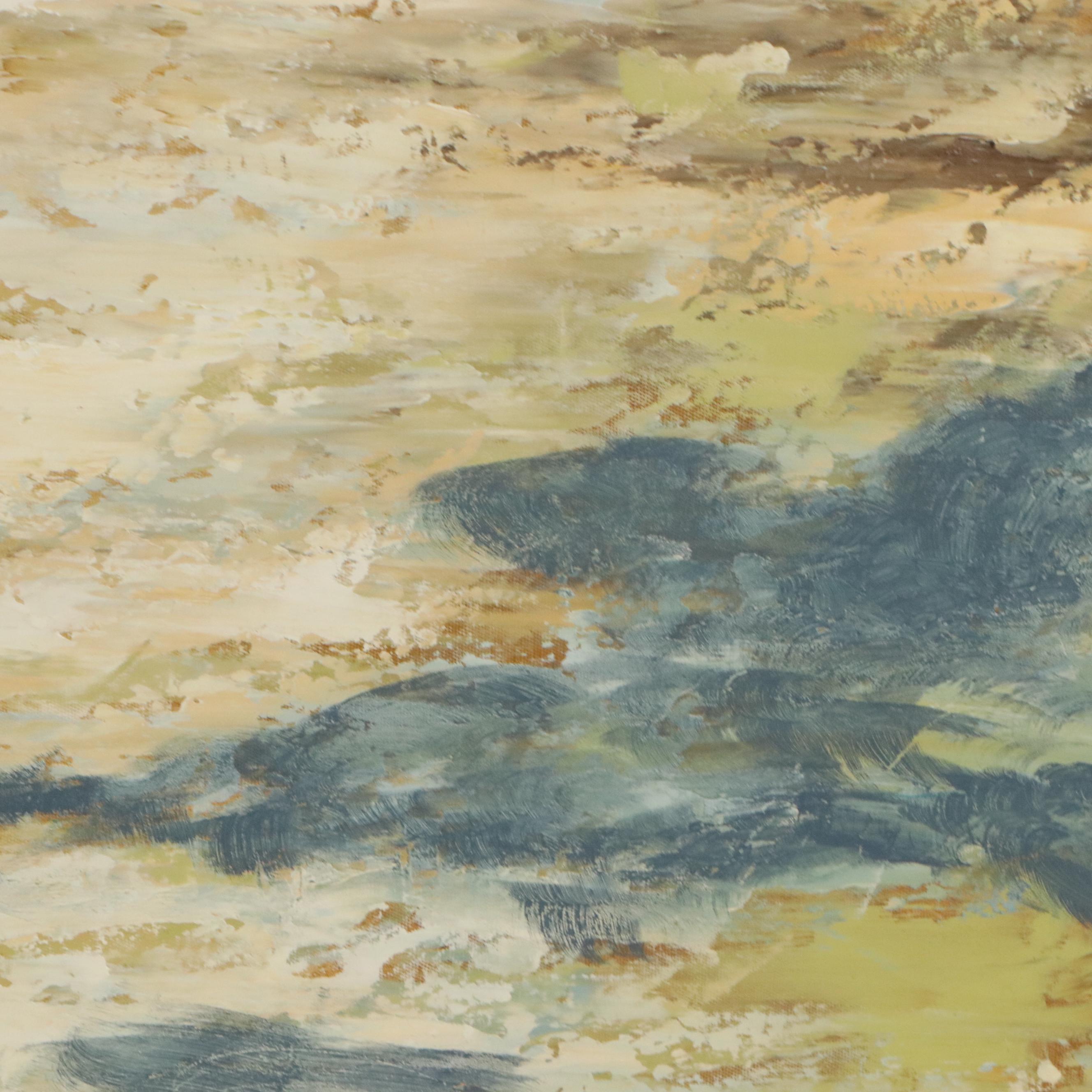 Monumental Abstract Acrylic Painting in Brown and Blue