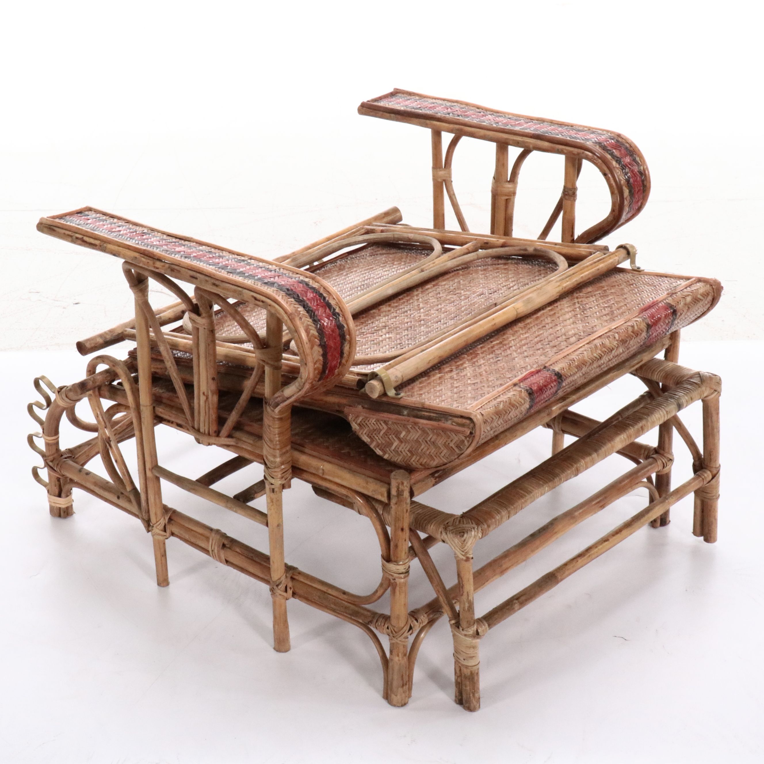 Antique Bamboo and Rattan Folding Lounge Chair