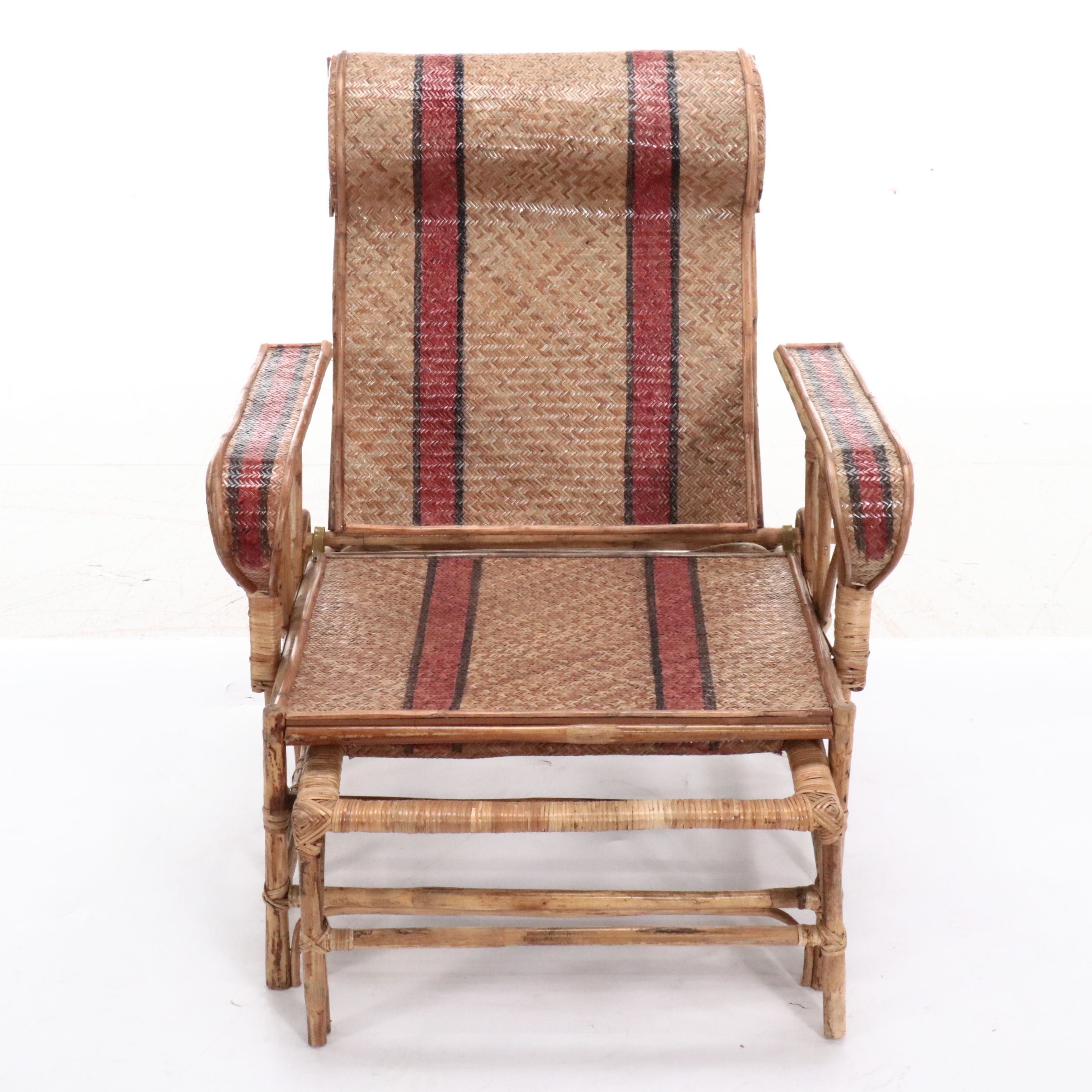 Antique Rattan and Bamboo Folding Lounge Chair