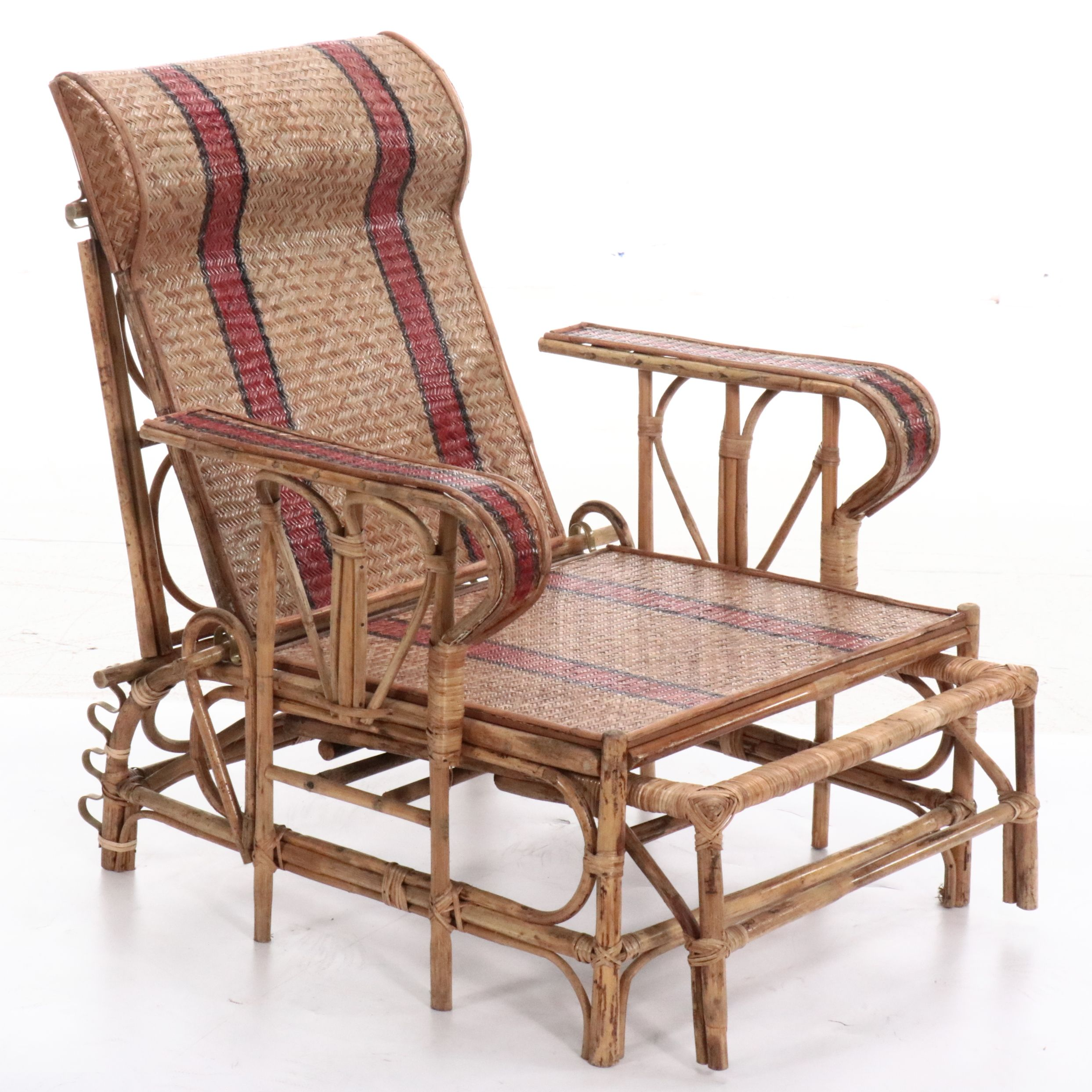 Antique Rattan and Bamboo Folding Lounge Chair