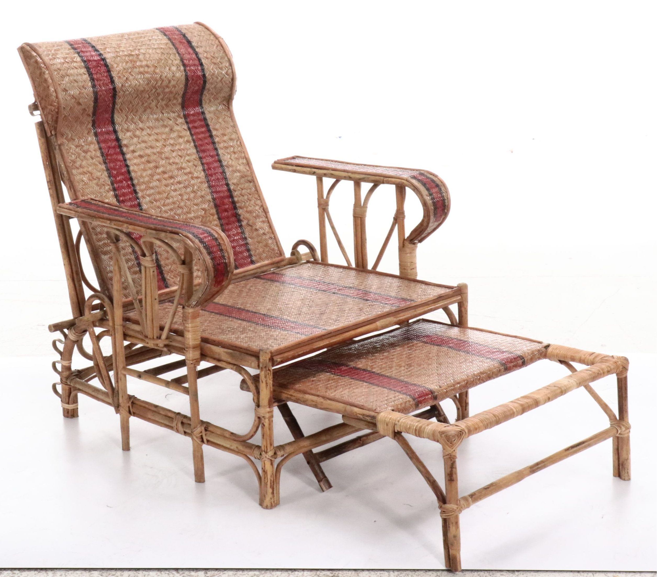 Antique Rattan and Bamboo Folding Lounge Chair