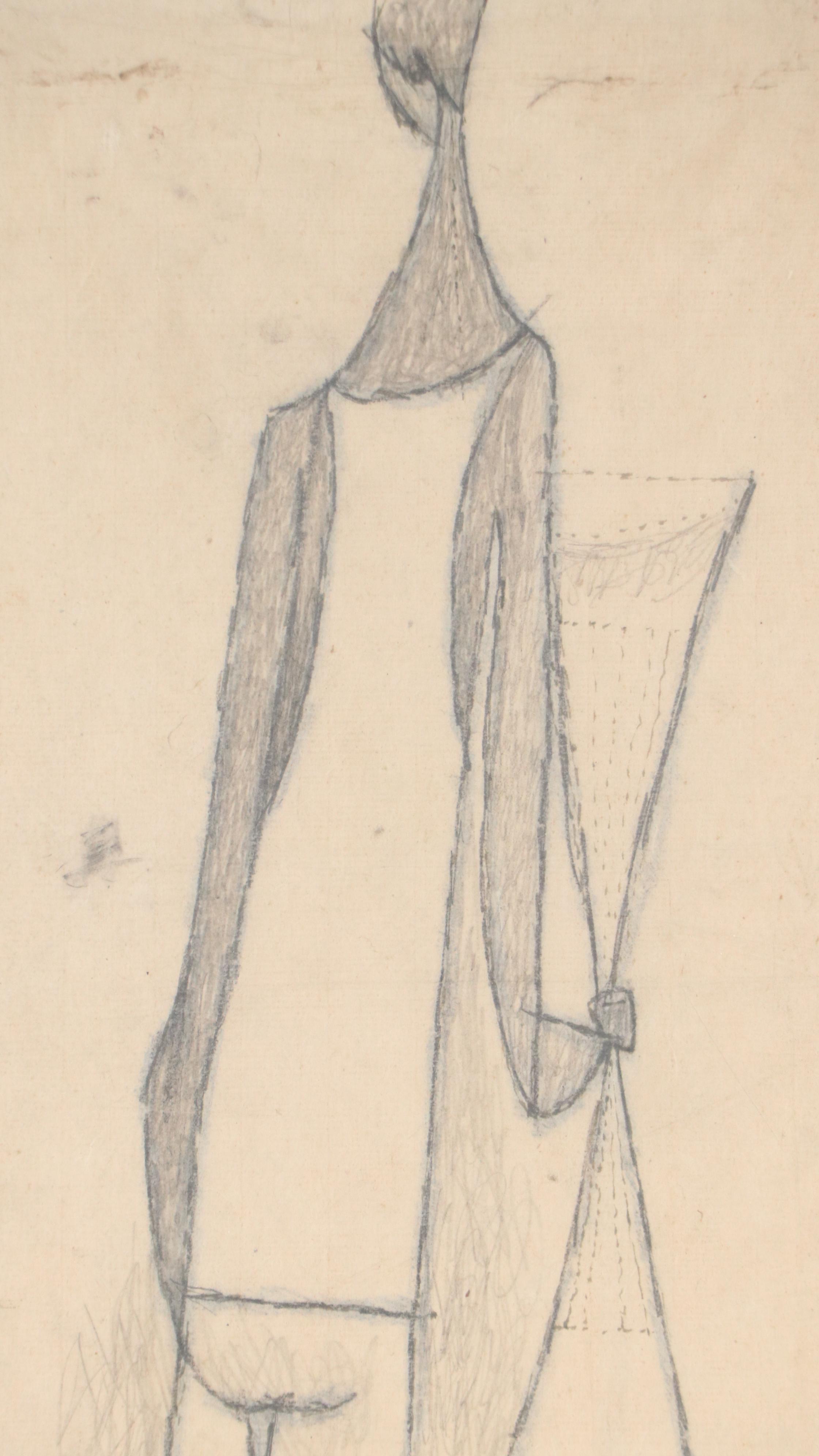 Modern Pencil Drawing "Flower Vendor," 1952