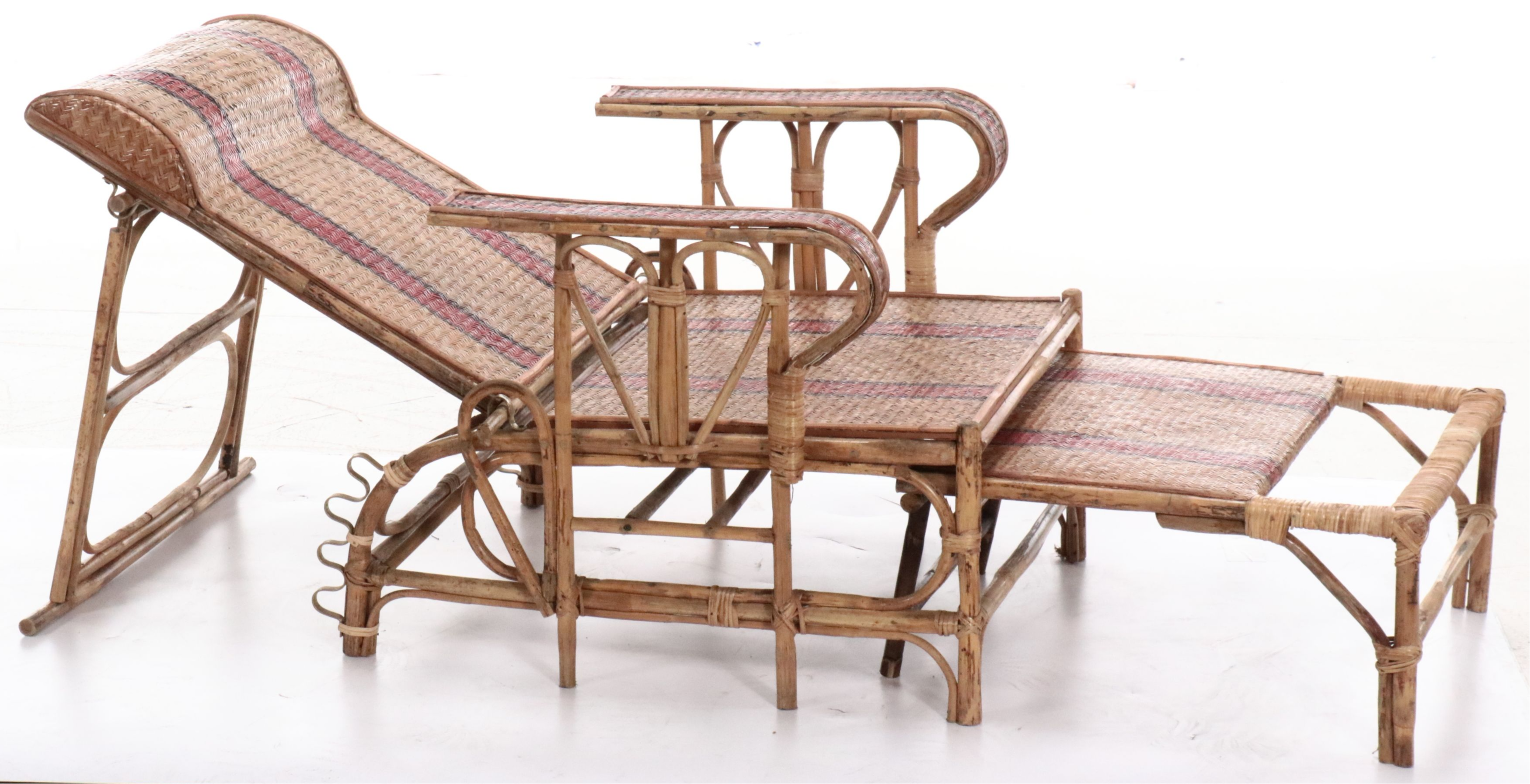 Antique Rattan and Bamboo Folding Lounge Chair